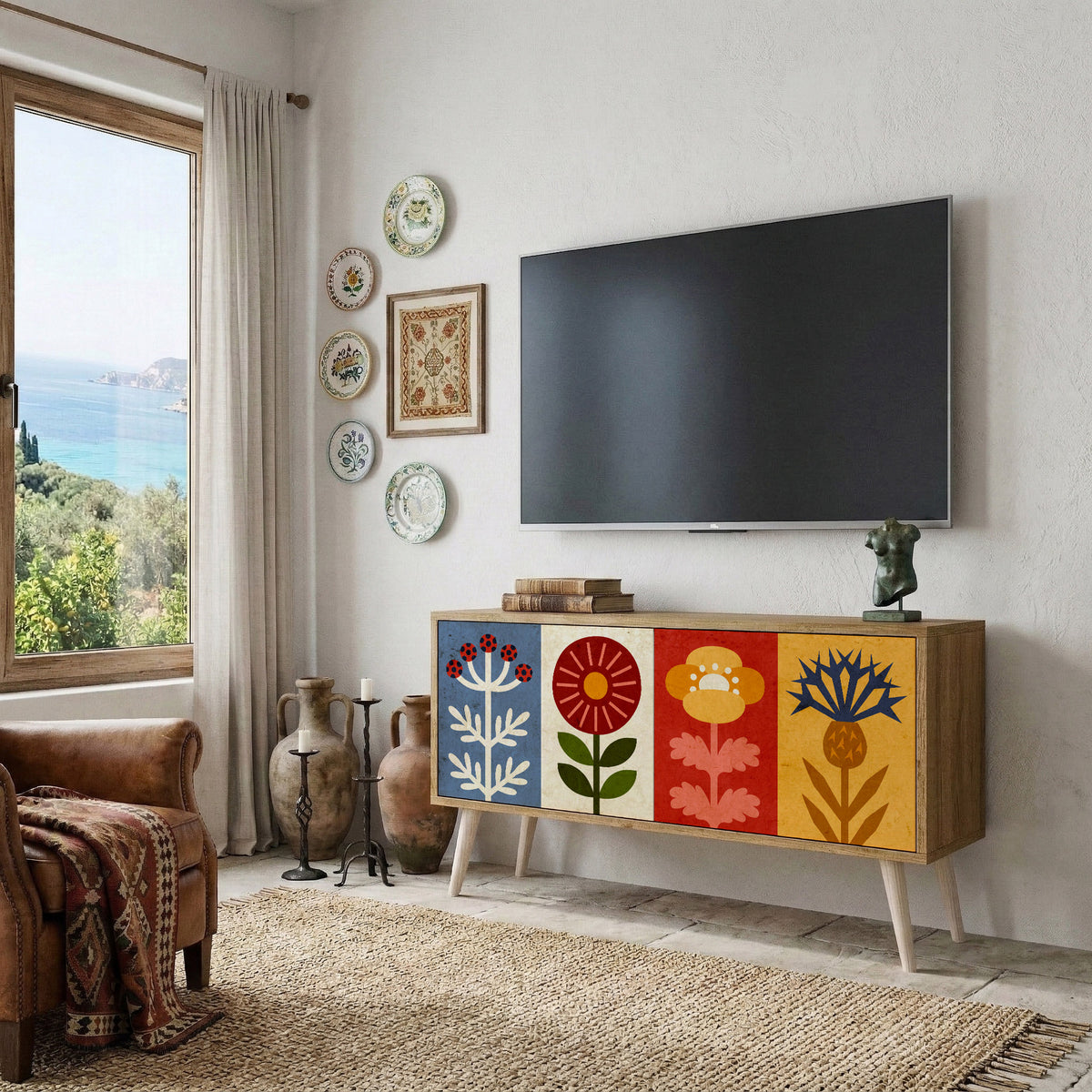 SCANDIC FLOWERET Kompaktní dvoudveřový TV stolek