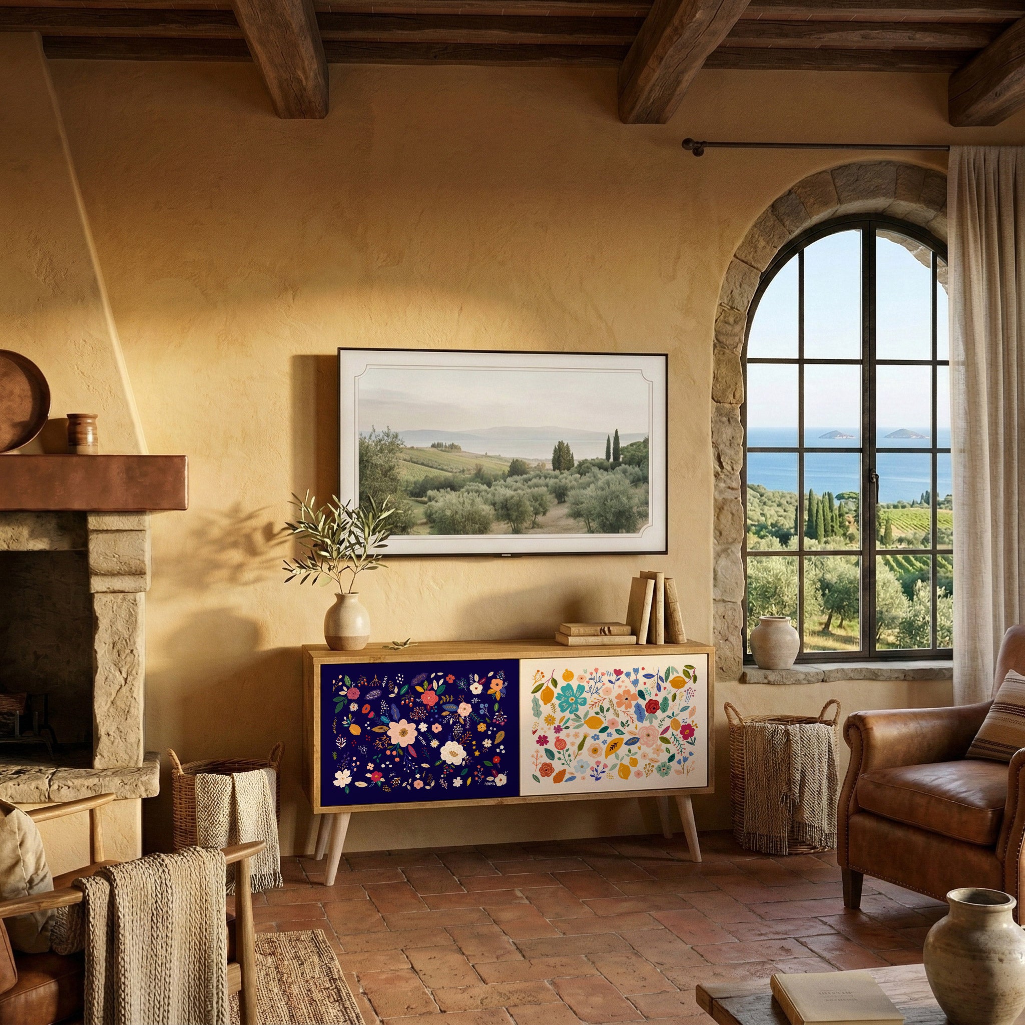 FLORAL COMBINATION Kompaktní dvoudveřový TV stolek