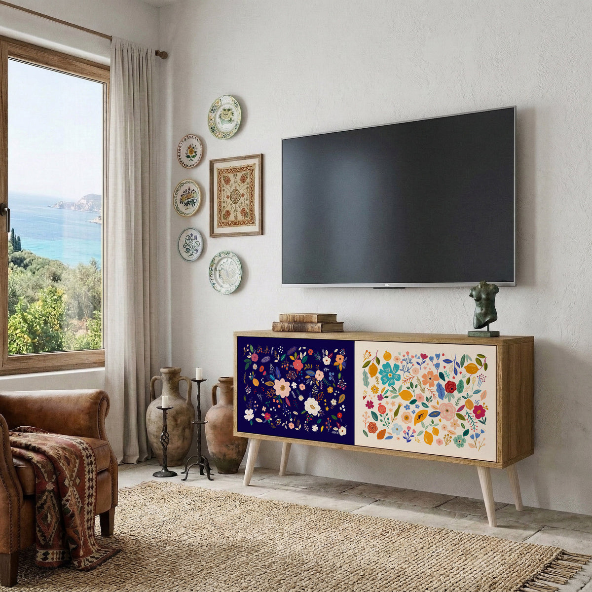 FLORAL COMBINATION Kompaktní dvoudveřový TV stolek