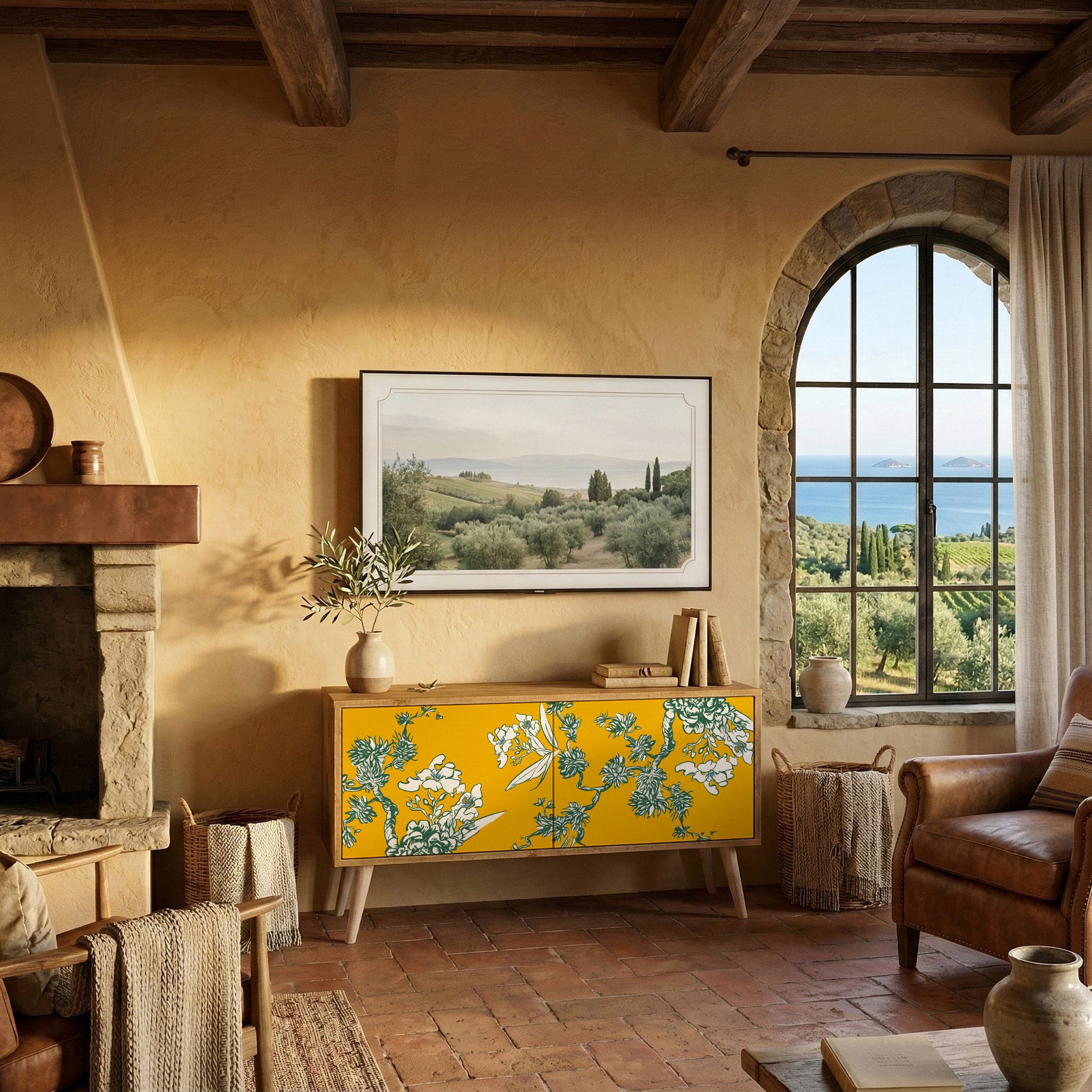 YELLOW CHINOISERIE Kompaktní dvoudveřový TV stolek