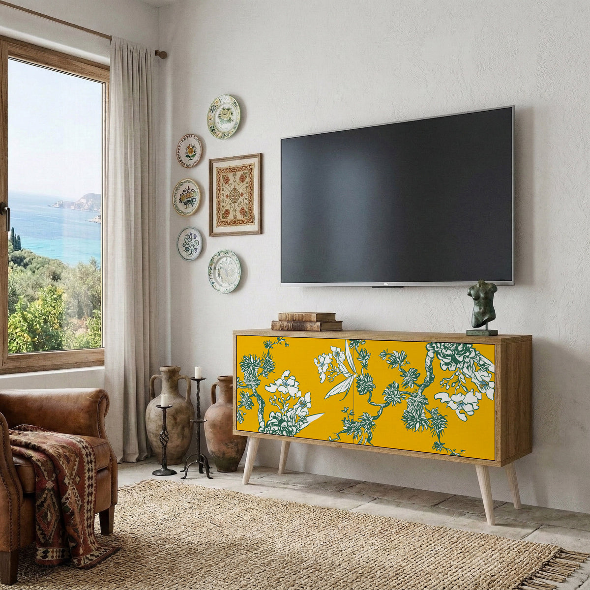 YELLOW CHINOISERIE Kompaktní dvoudveřový TV stolek