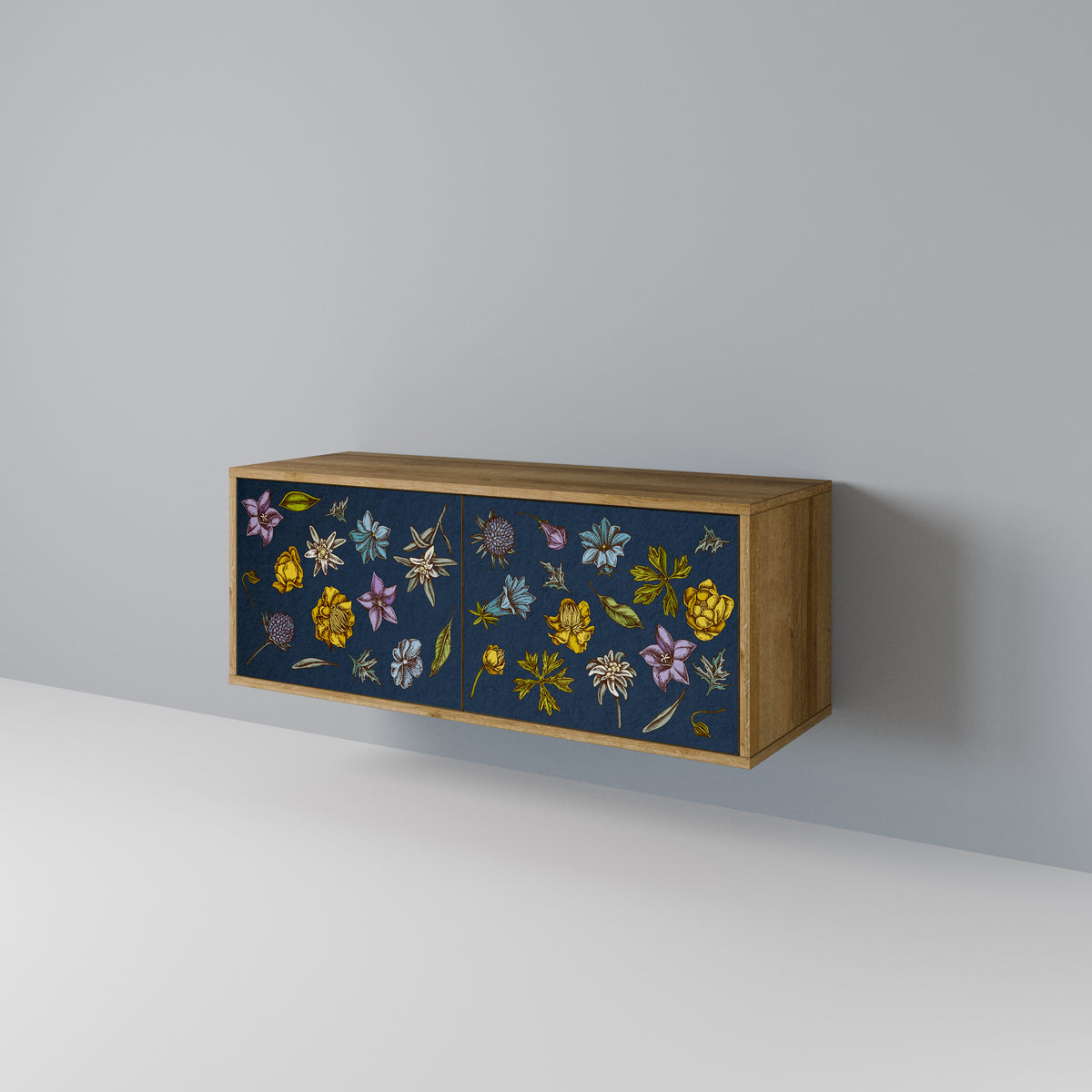 FLOWERS ON NAVY BLUE Kompaktní dvoudveřový TV stolek