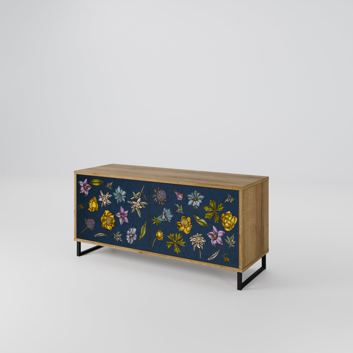FLOWERS ON NAVY BLUE Kompaktní dvoudveřový TV stolek