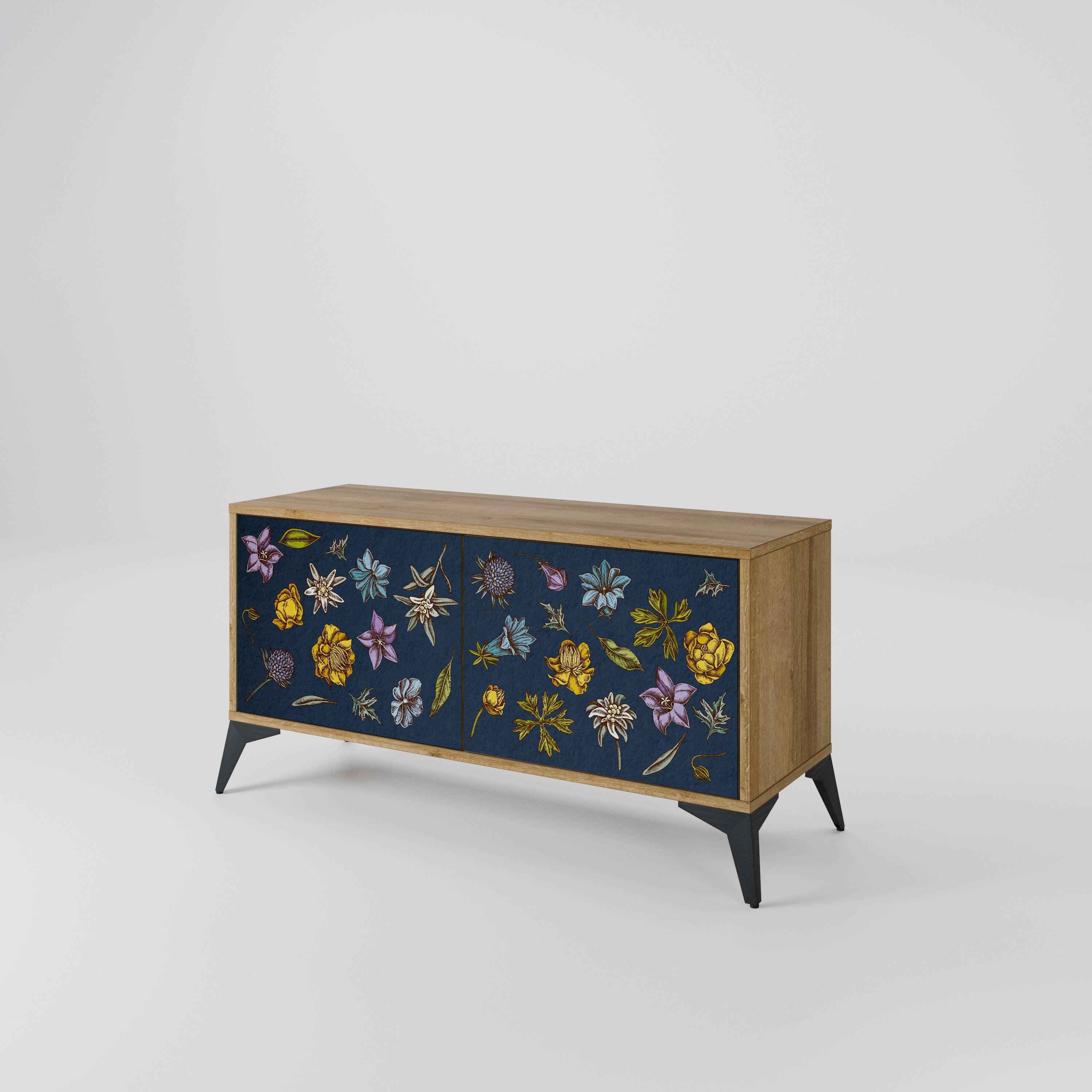 FLOWERS ON NAVY BLUE Compact 2-Door TV Cabinet
