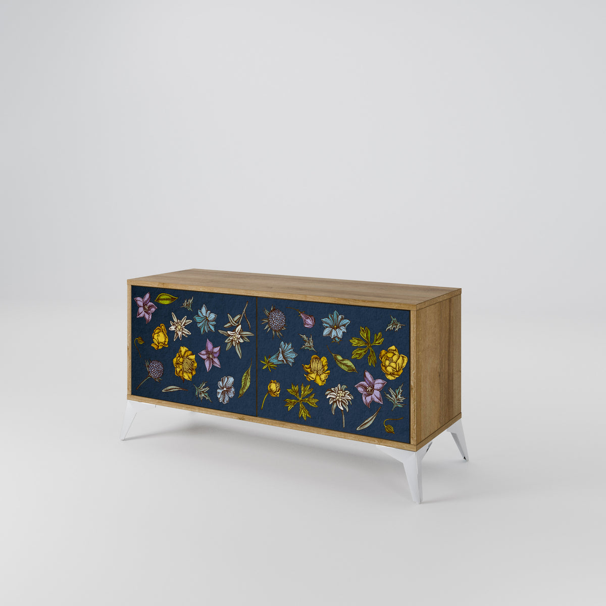 FLOWERS ON NAVY BLUE Kompaktní dvoudveřový TV stolek