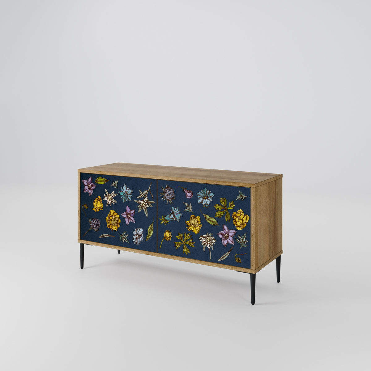 FLOWERS ON NAVY BLUE Kompaktní dvoudveřový TV stolek