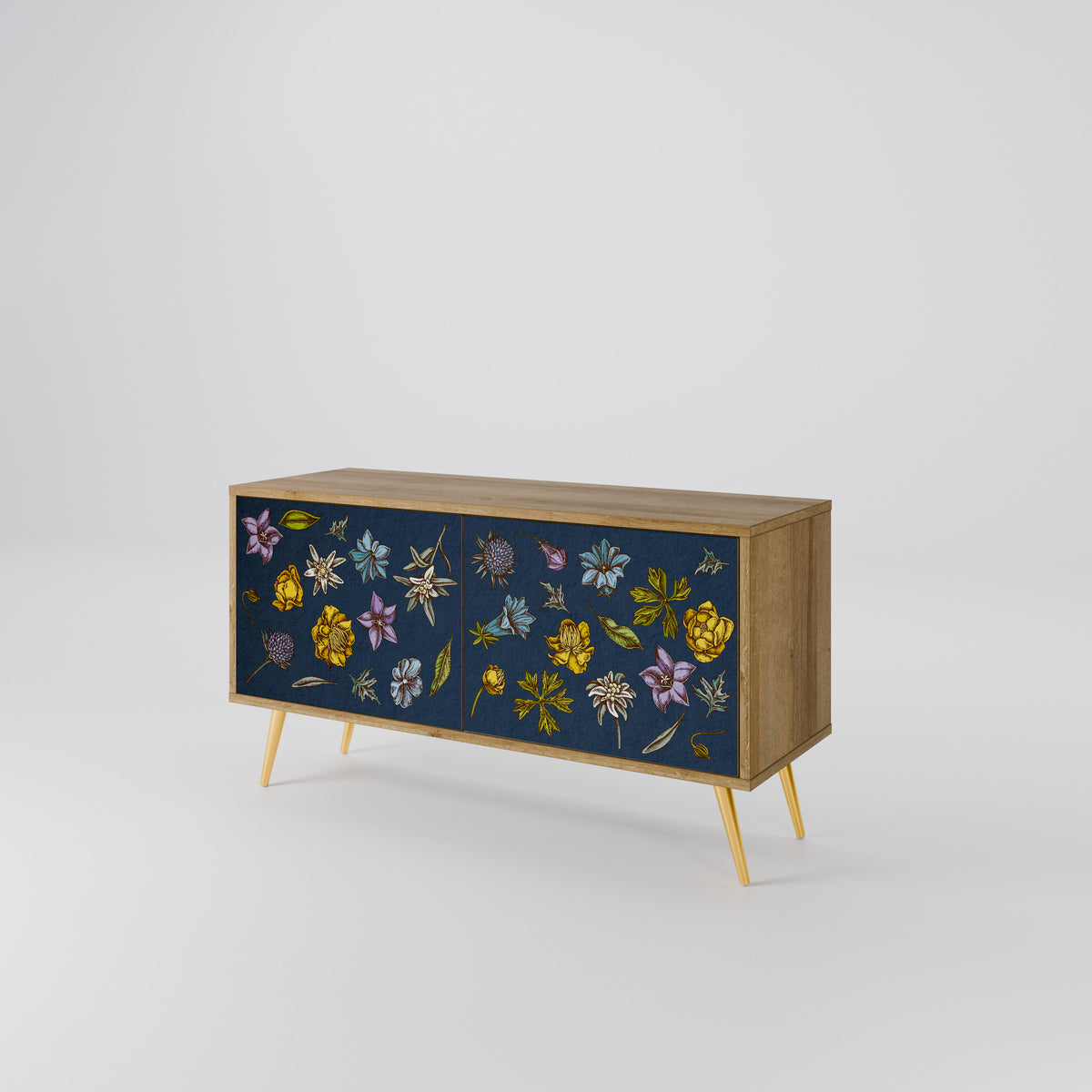 FLOWERS ON NAVY BLUE Kompaktní dvoudveřový TV stolek