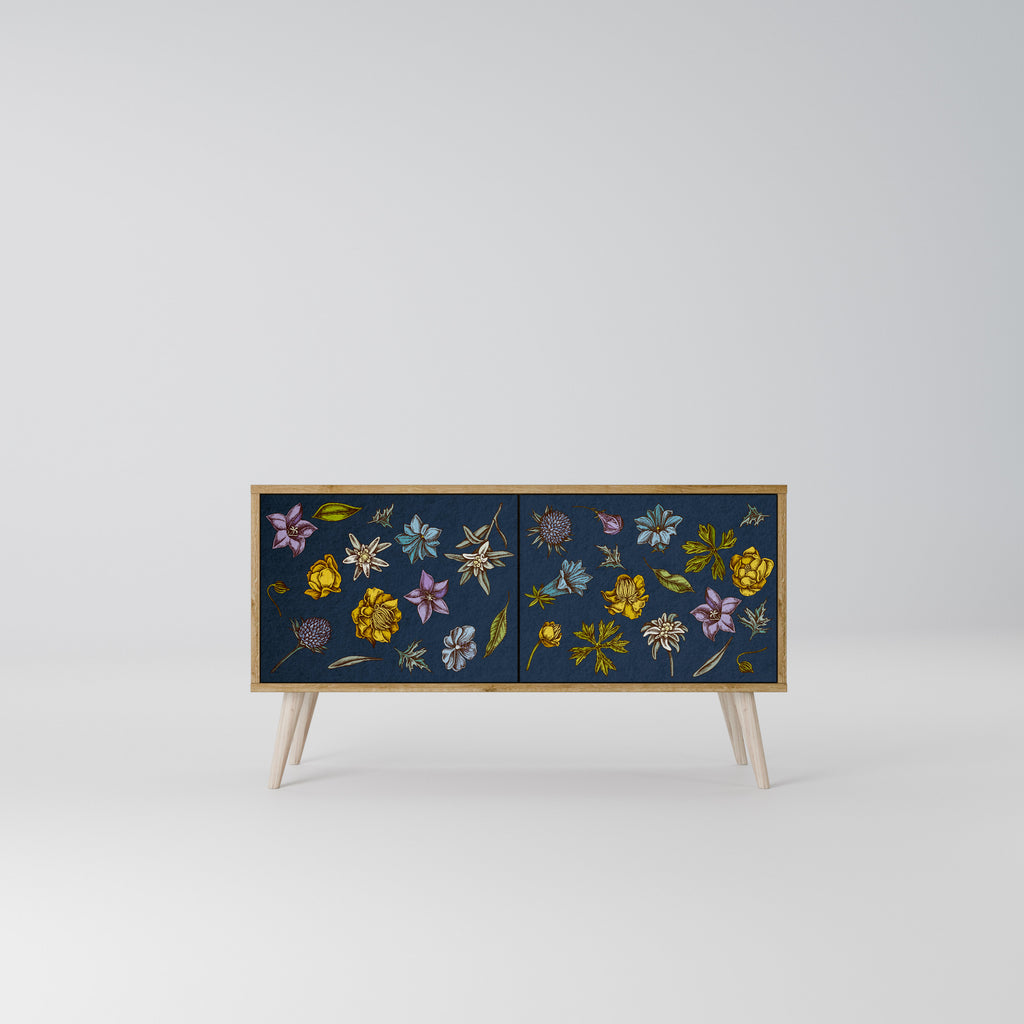 FLOWERS ON NAVY BLUE Kompaktní dvoudveřový TV stolek