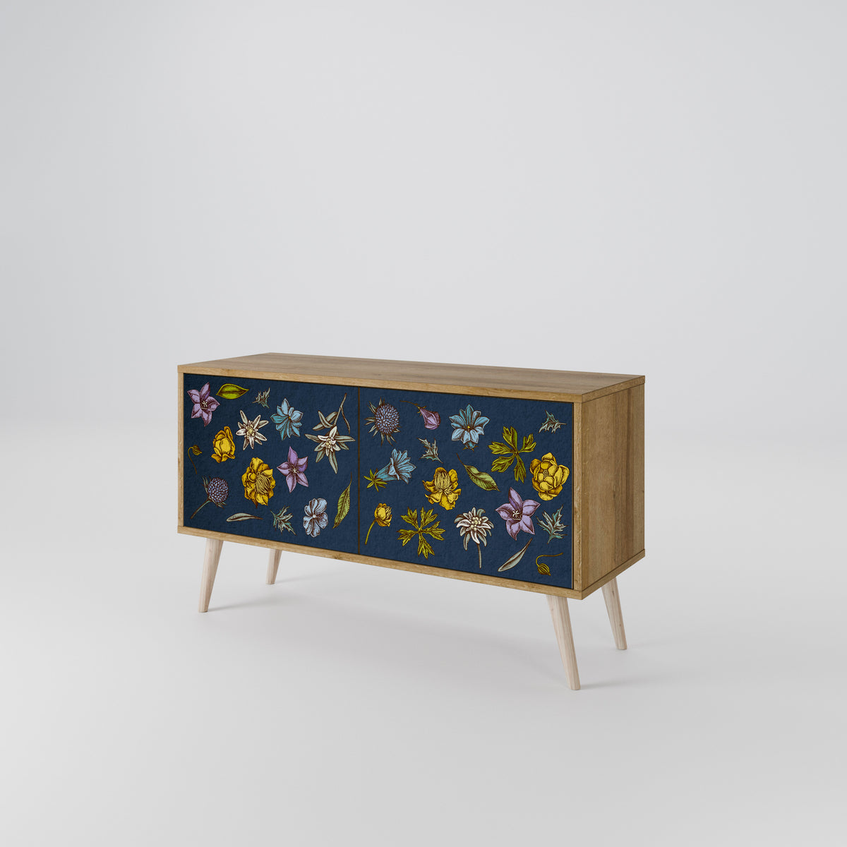 FLOWERS ON NAVY BLUE Kompaktní dvoudveřový TV stolek
