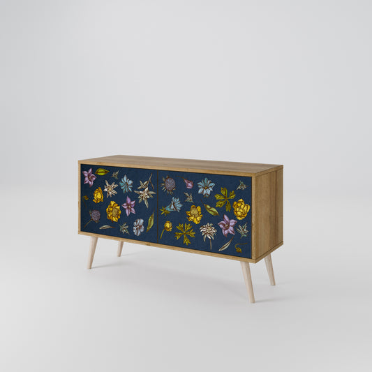 FLOWERS ON NAVY BLUE Kompaktní dvoudveřový TV stolek