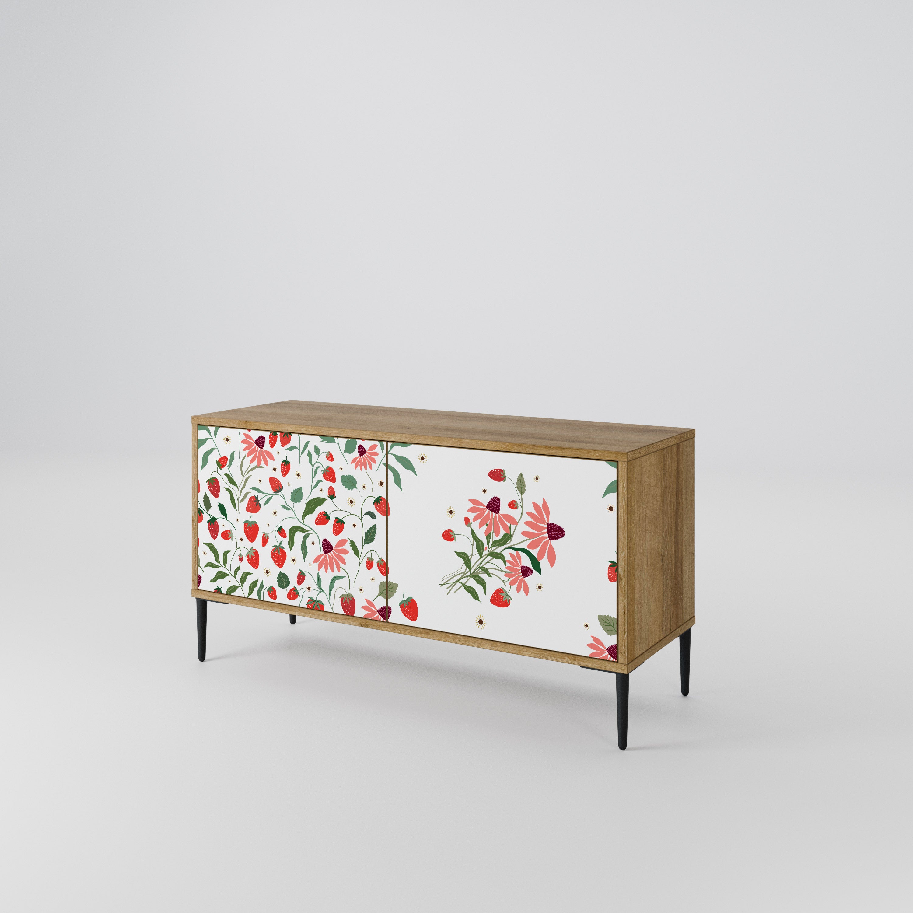 FLOWERS AND STRAWBERRIES Compact 2-Door TV Cabinet