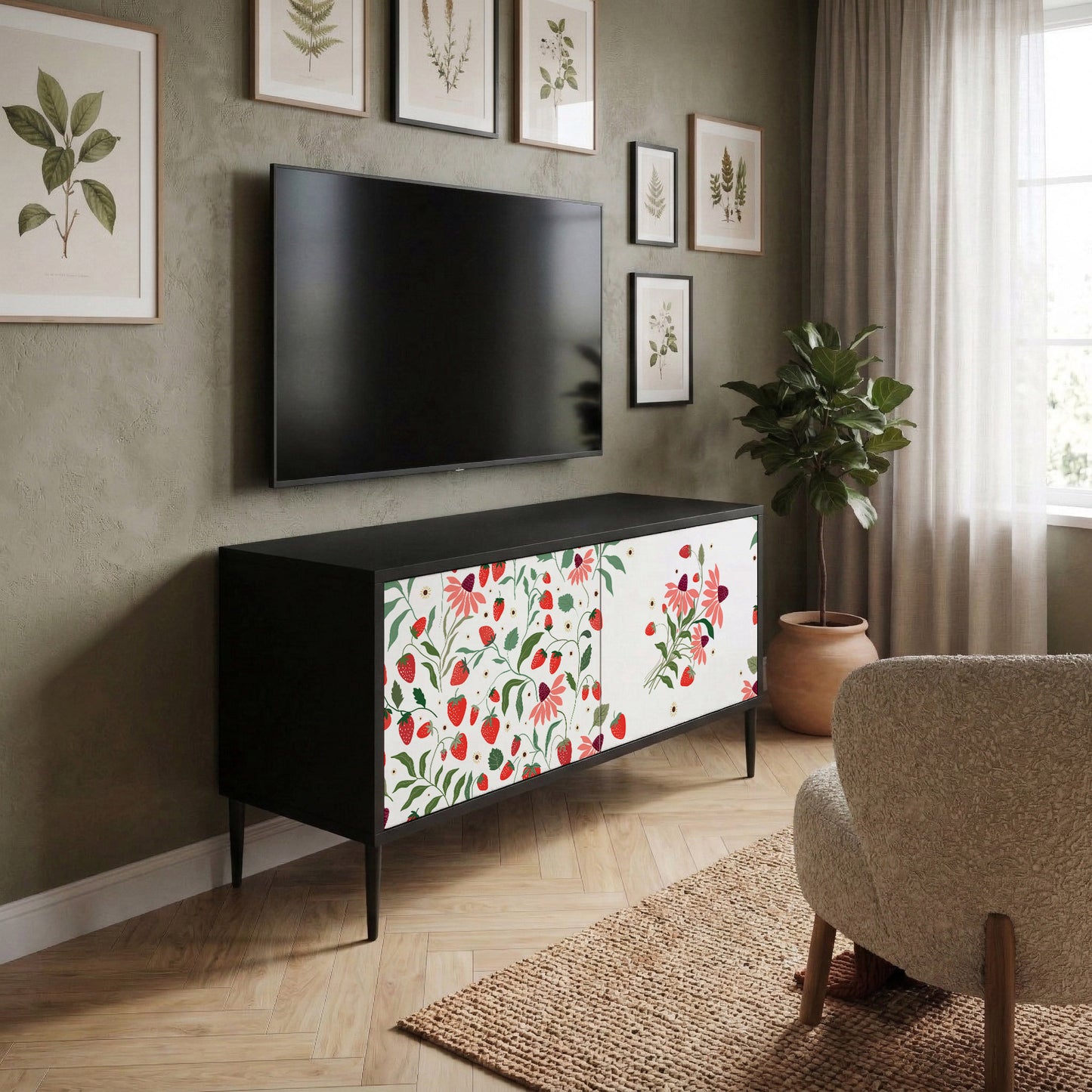 FLOWERS AND STRAWBERRIES Kompaktní dvoudveřový TV stolek