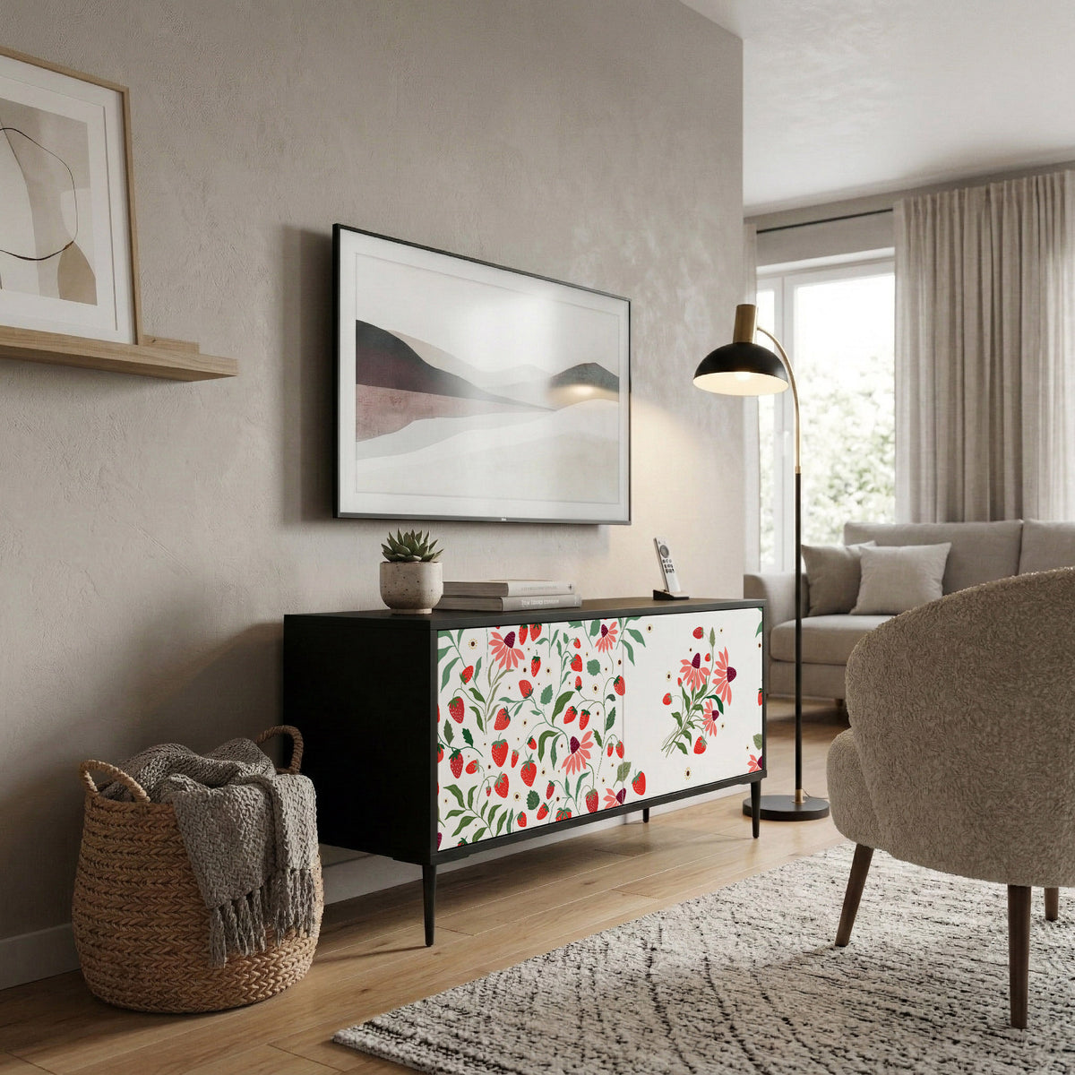FLOWERS AND STRAWBERRIES Kompaktní dvoudveřový TV stolek