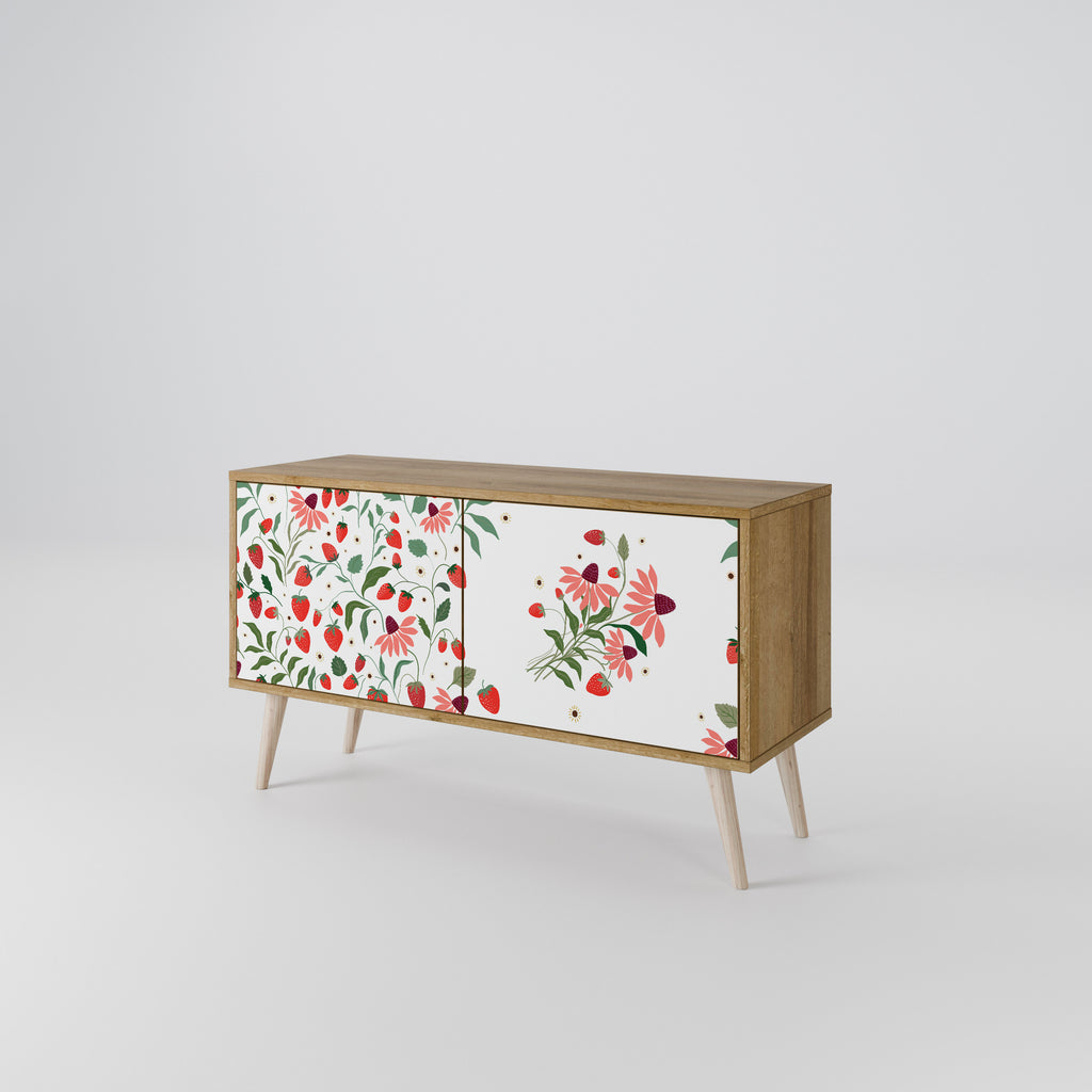 FLOWERS AND STRAWBERRIES Compact 2-Door TV Cabinet