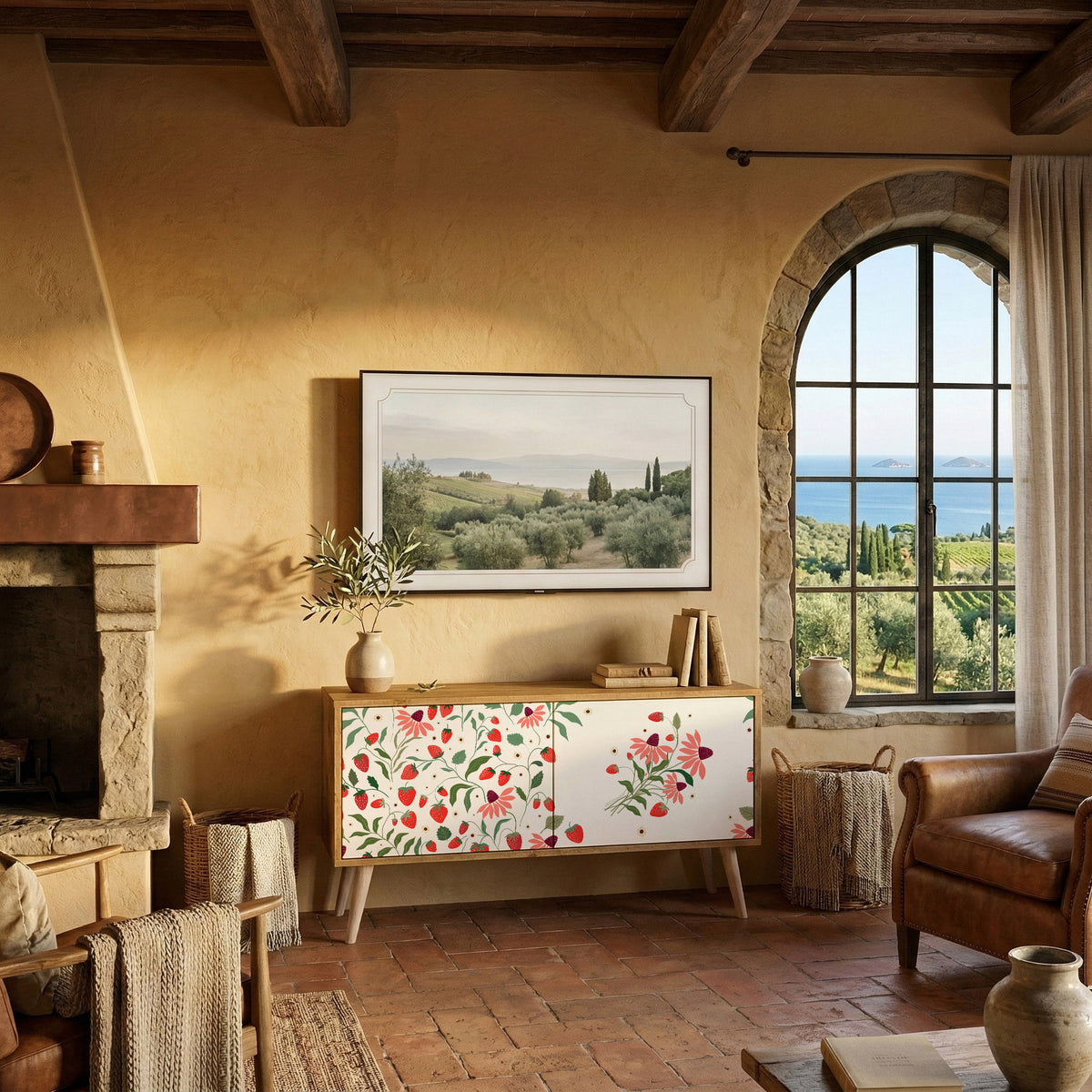 FLOWERS AND STRAWBERRIES Kompaktní dvoudveřový TV stolek