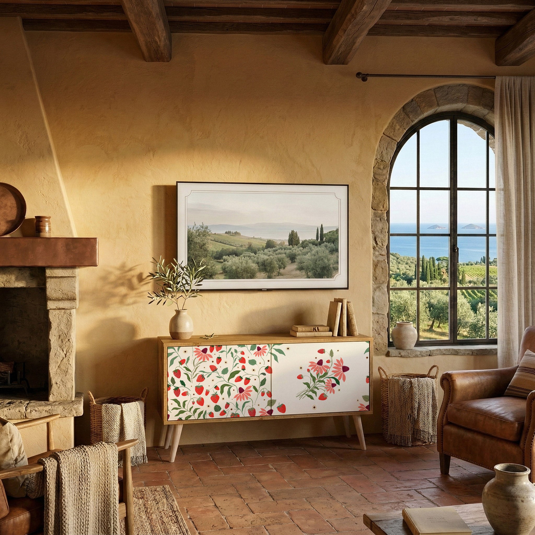 FLOWERS AND STRAWBERRIES Kompaktní dvoudveřový TV stolek