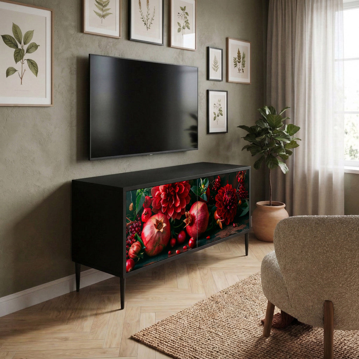 DAHLIAS AND POMEGRANATES Kompaktní dvoudveřový TV stolek