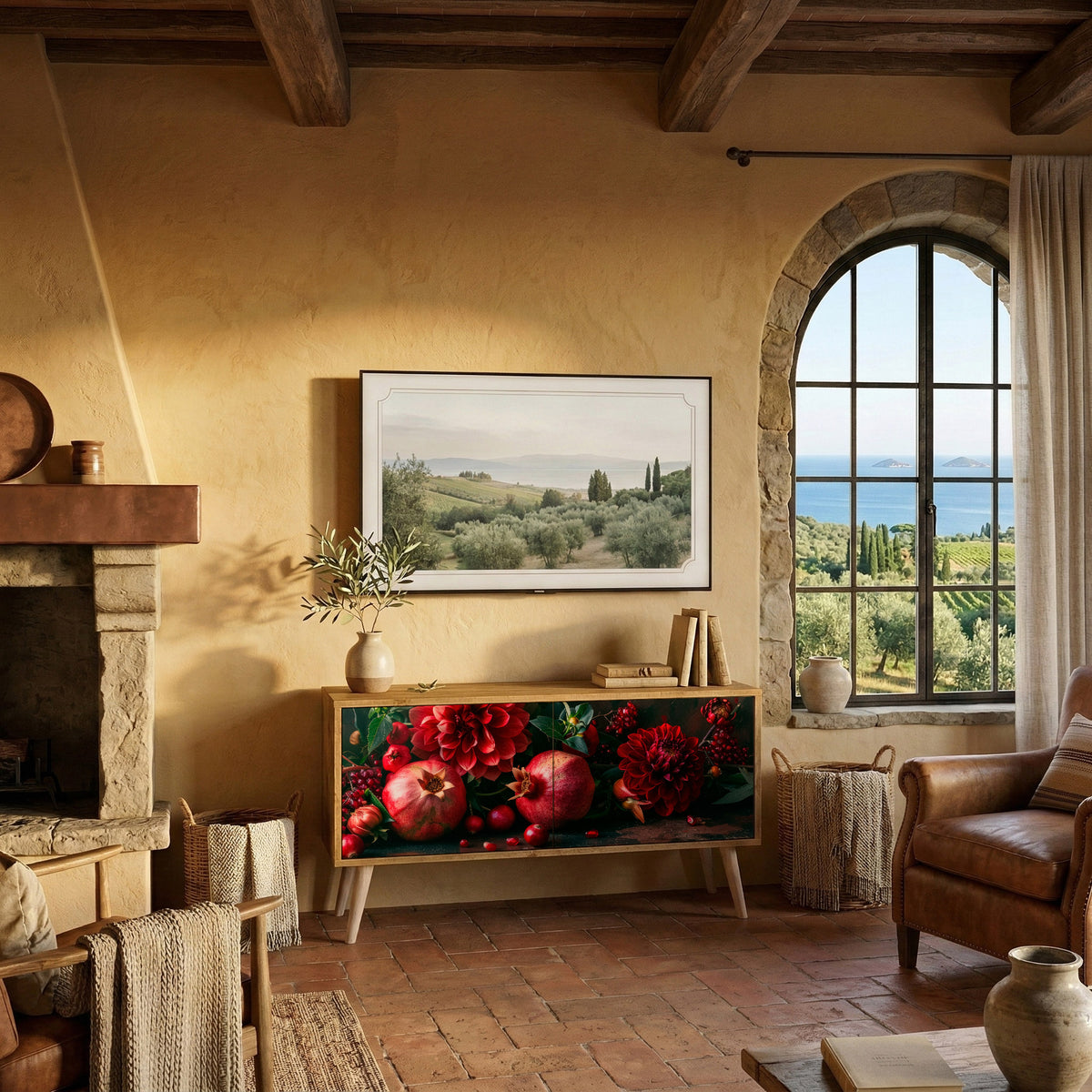 DAHLIAS AND POMEGRANATES Kompaktní dvoudveřový TV stolek