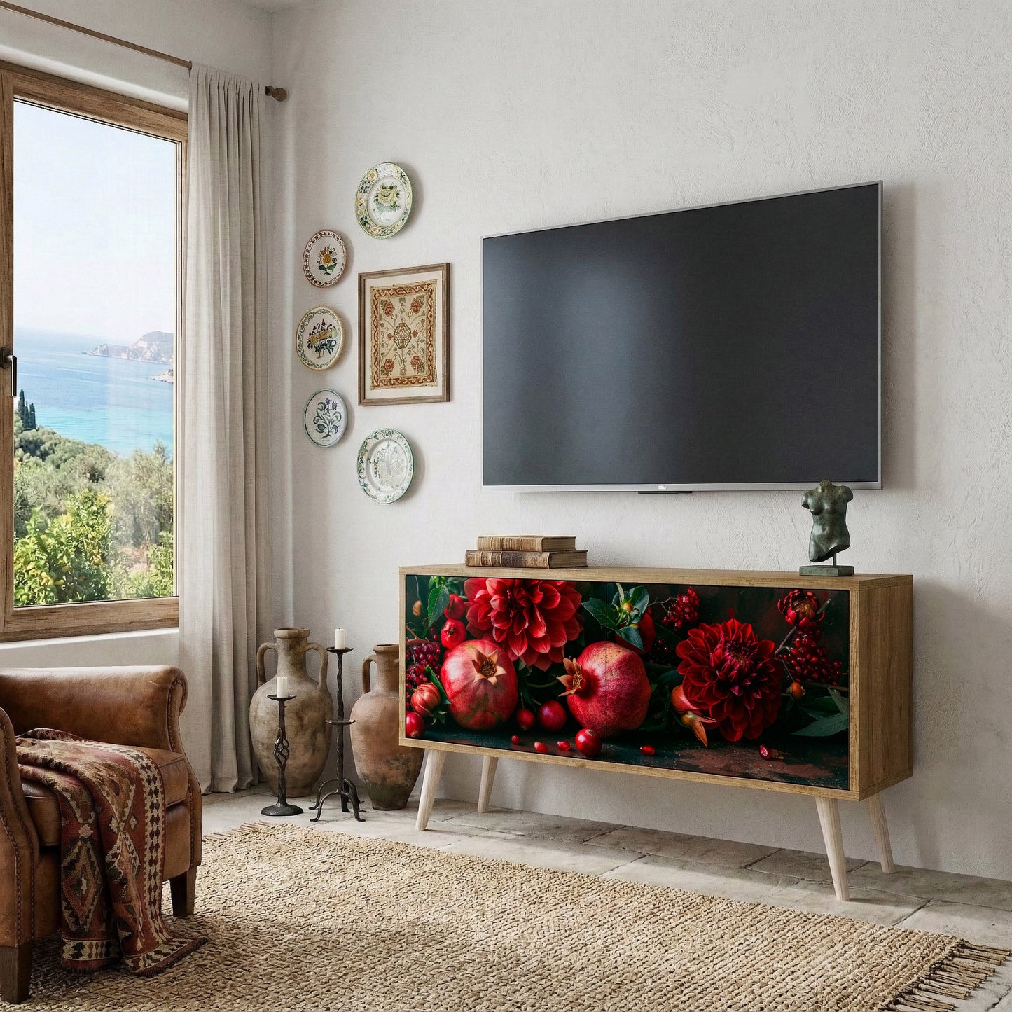 DAHLIAS AND POMEGRANATES Kompaktní dvoudveřový TV stolek