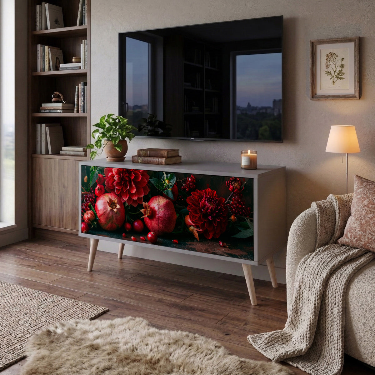 DAHLIAS AND POMEGRANATES Kompaktní dvoudveřový TV stolek