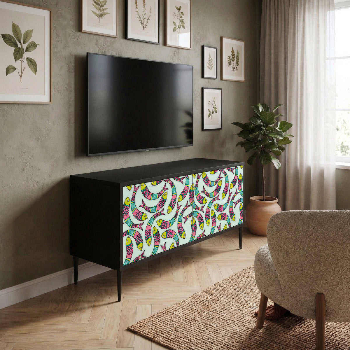 INDIAN FISH Kompaktní dvoudveřový TV stolek