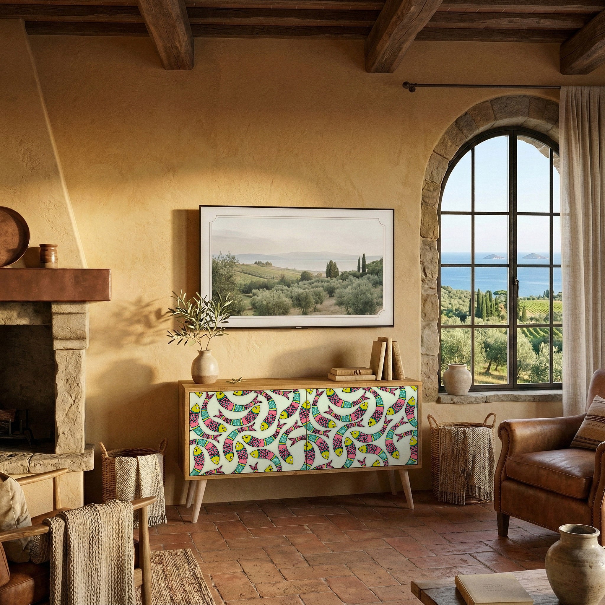 INDIAN FISH Kompaktní dvoudveřový TV stolek