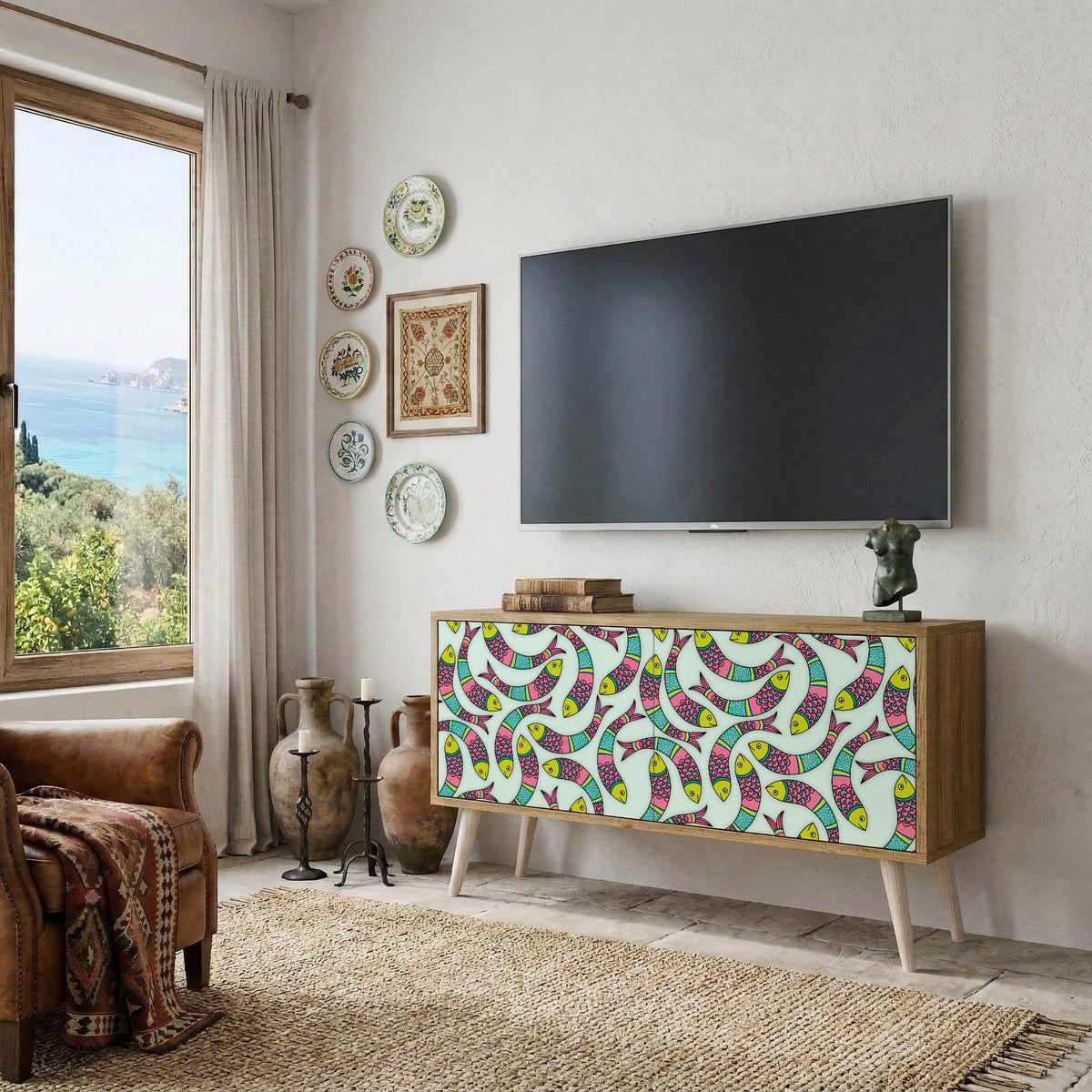 INDIAN FISH Kompaktní dvoudveřový TV stolek
