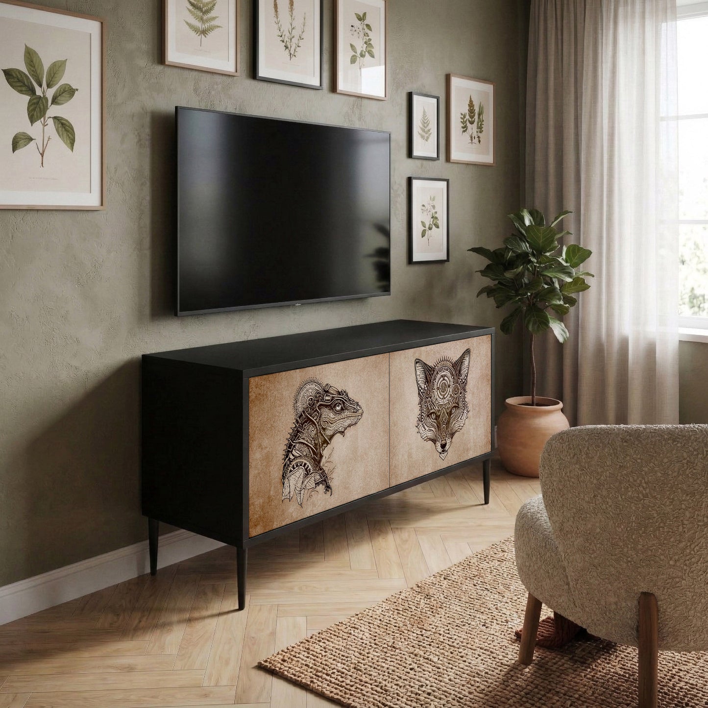 STEAMPUNK CLAN Kompaktní dvoudveřový TV stolek