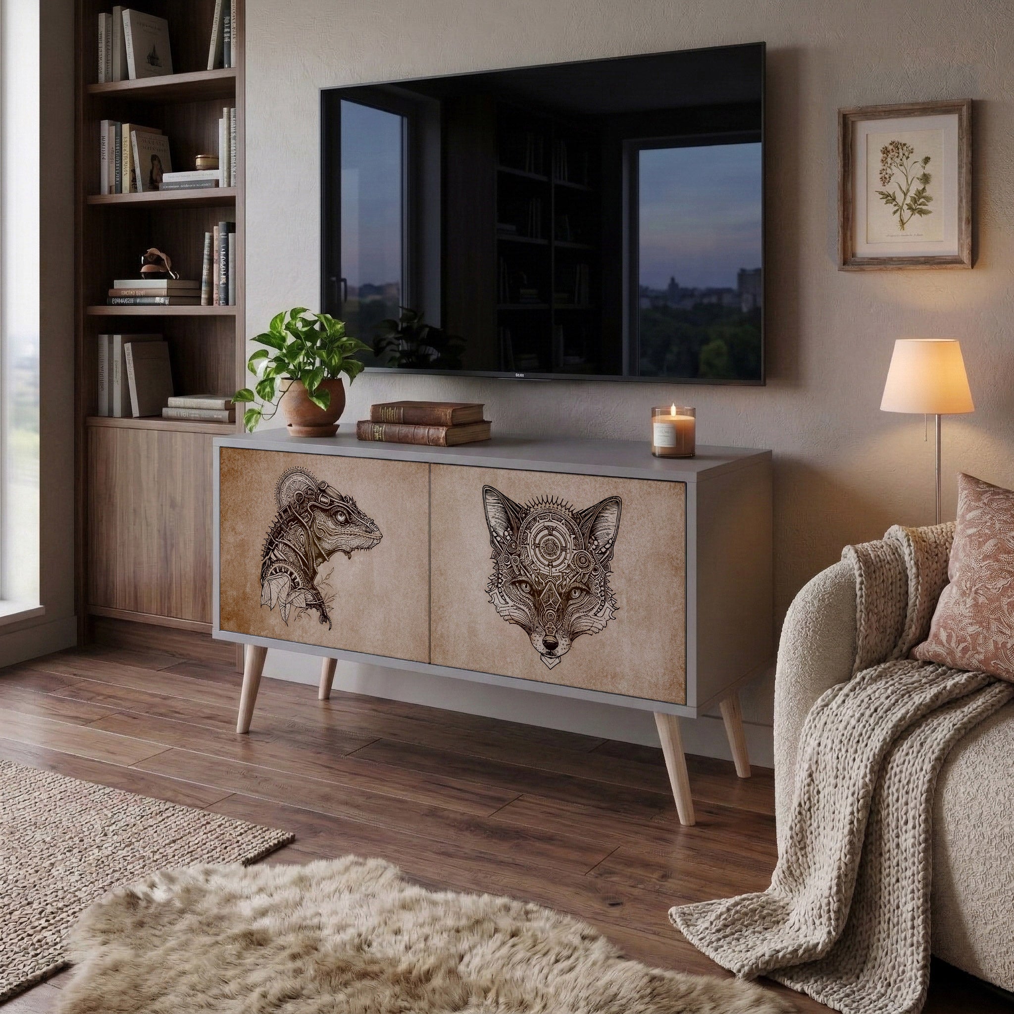 STEAMPUNK CLAN Kompaktní dvoudveřový TV stolek