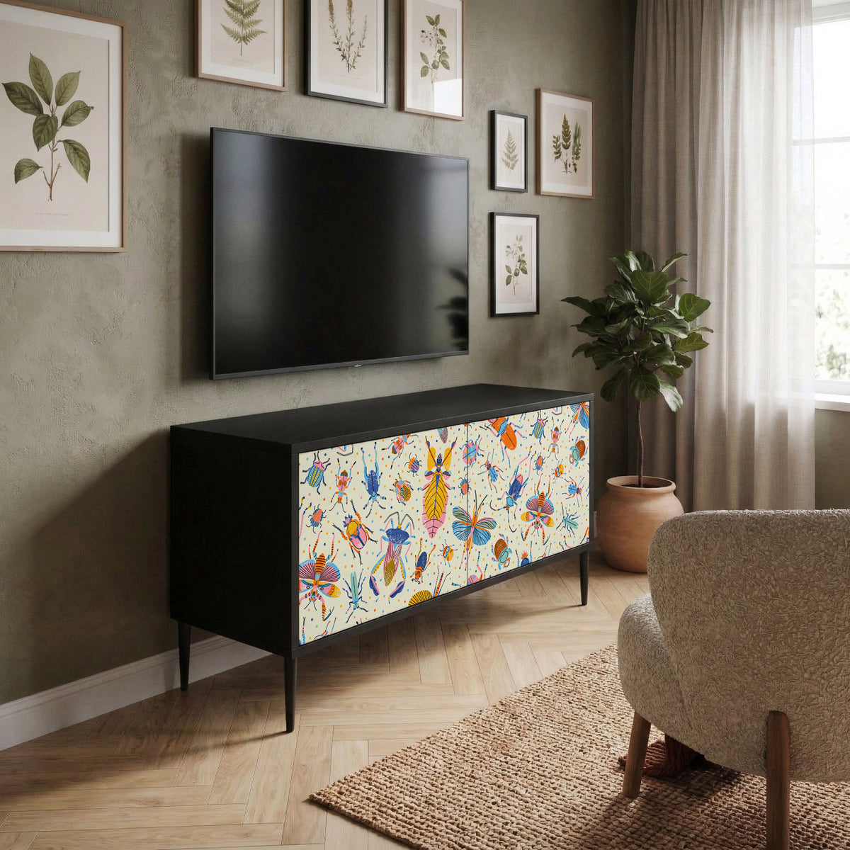 COLORFUL INSECTS Kompaktní dvoudveřový TV stolek