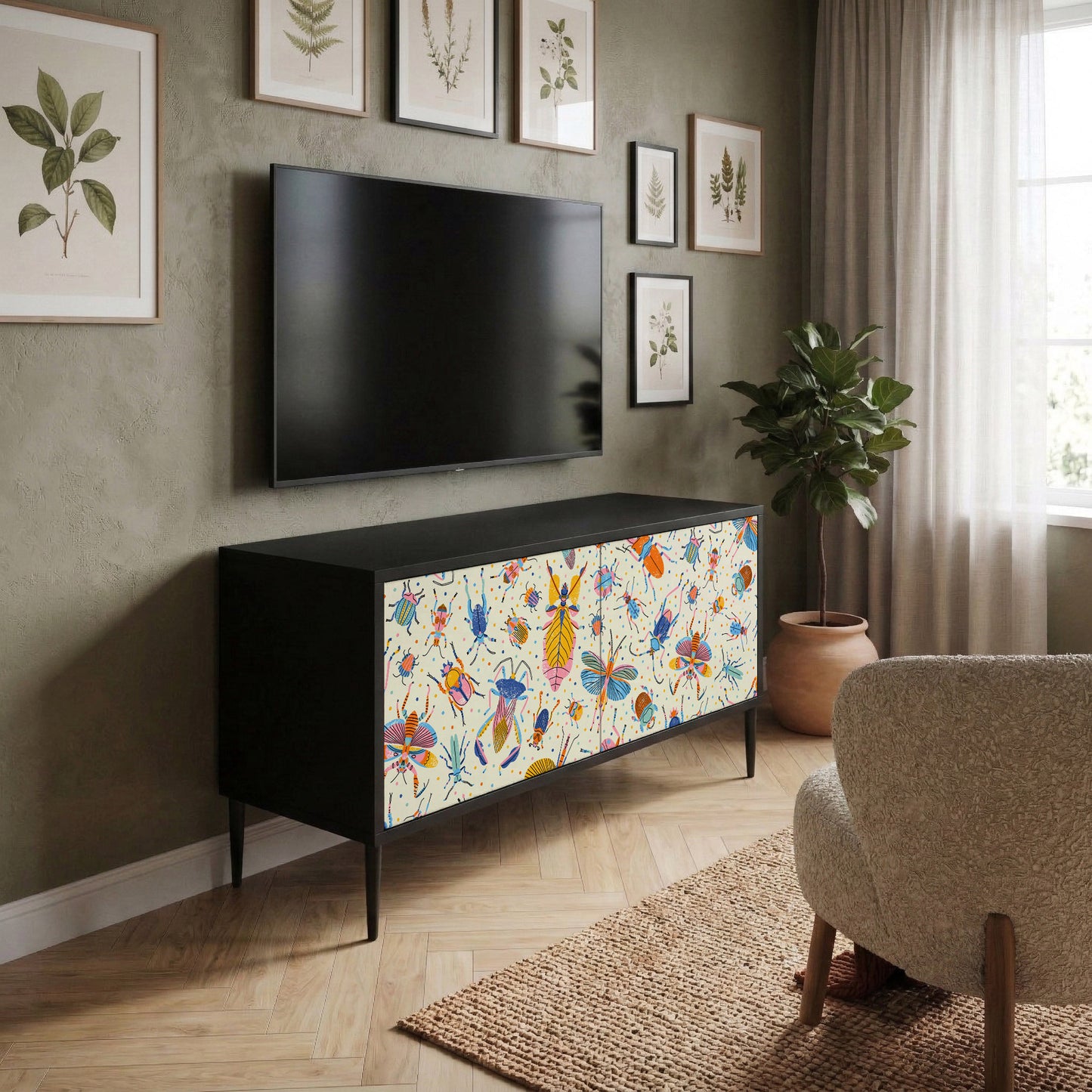COLORFUL INSECTS Kompaktní dvoudveřový TV stolek