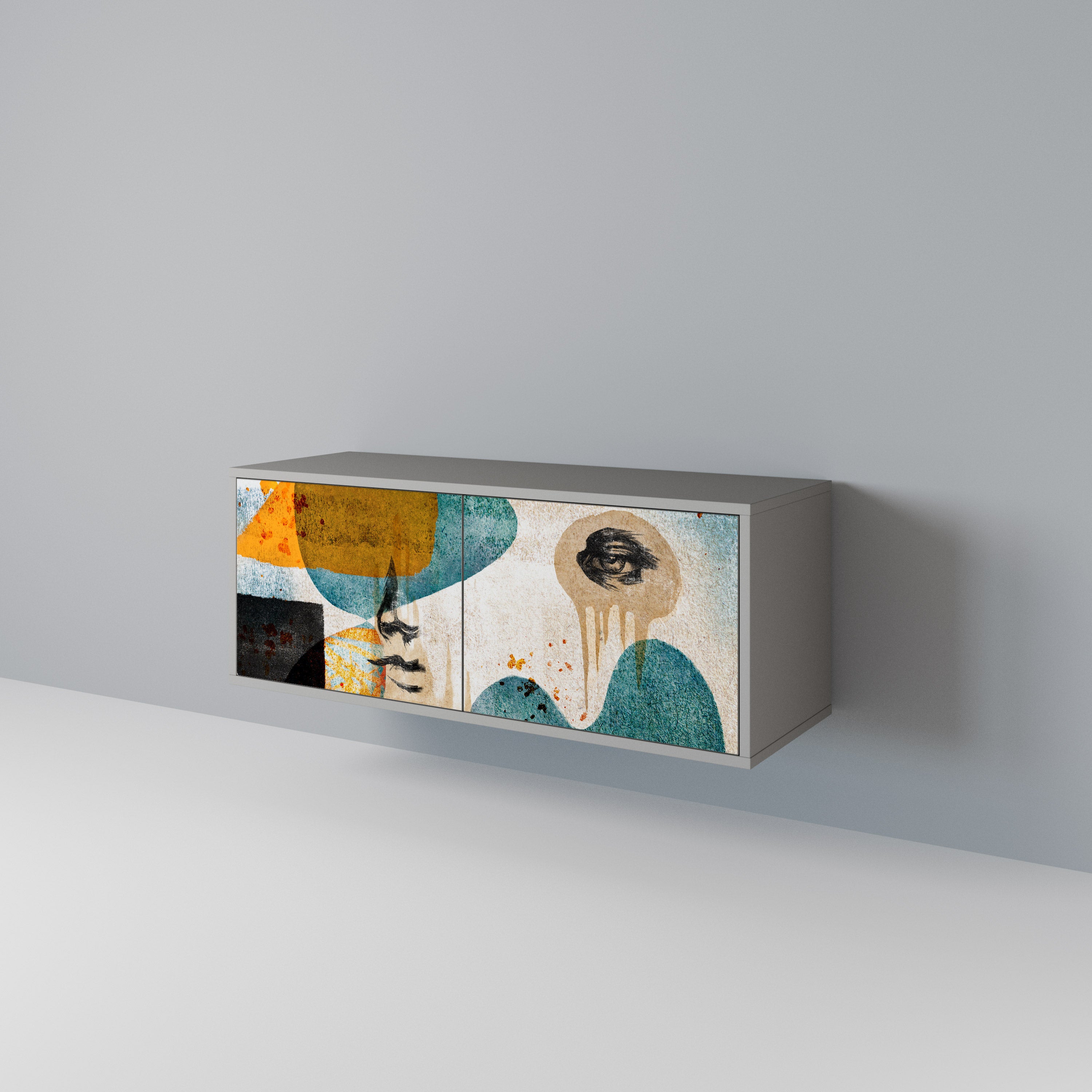 ABSTRACT FACES Compact 2-Door TV Cabinet