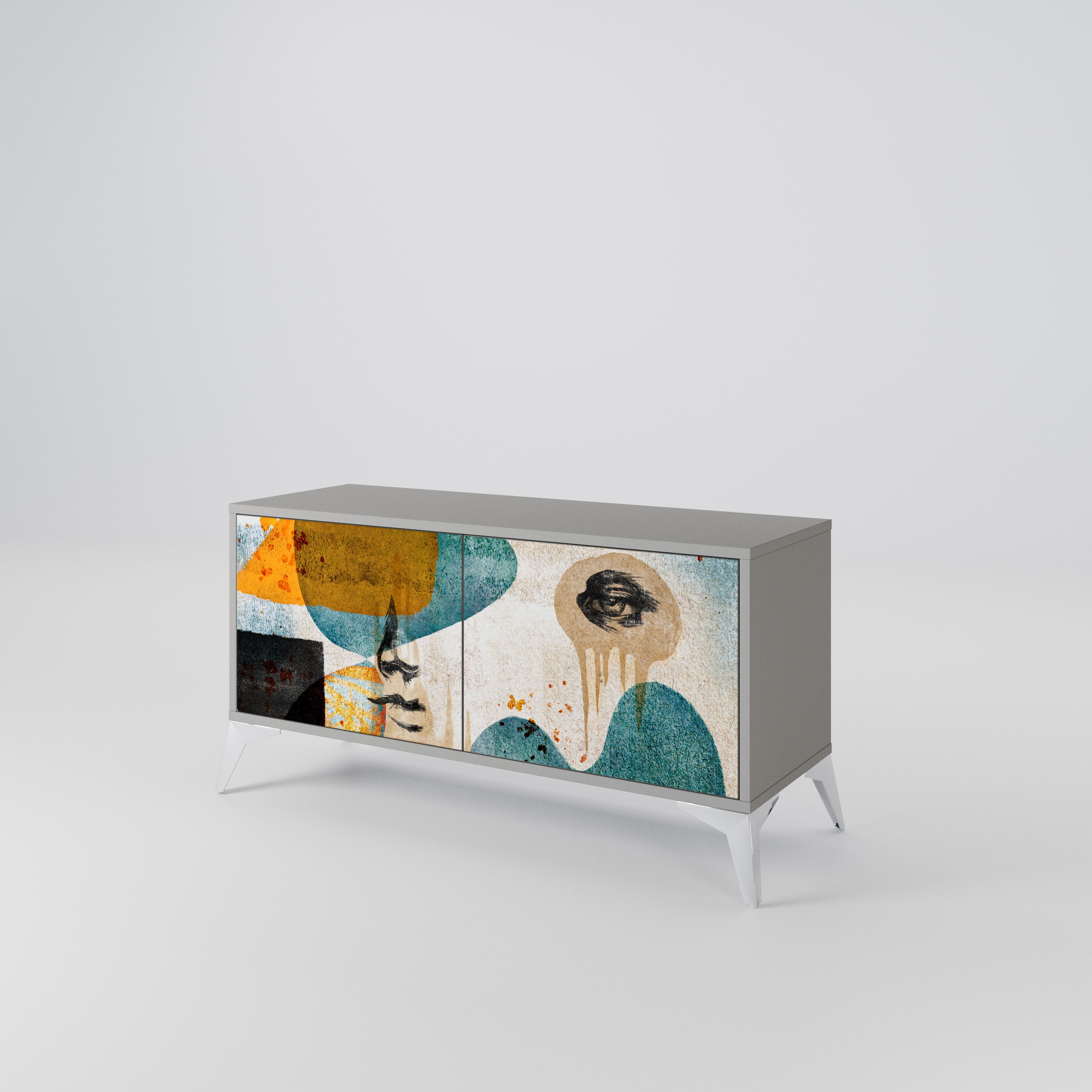 ABSTRACT FACES Compact 2-Door TV Cabinet