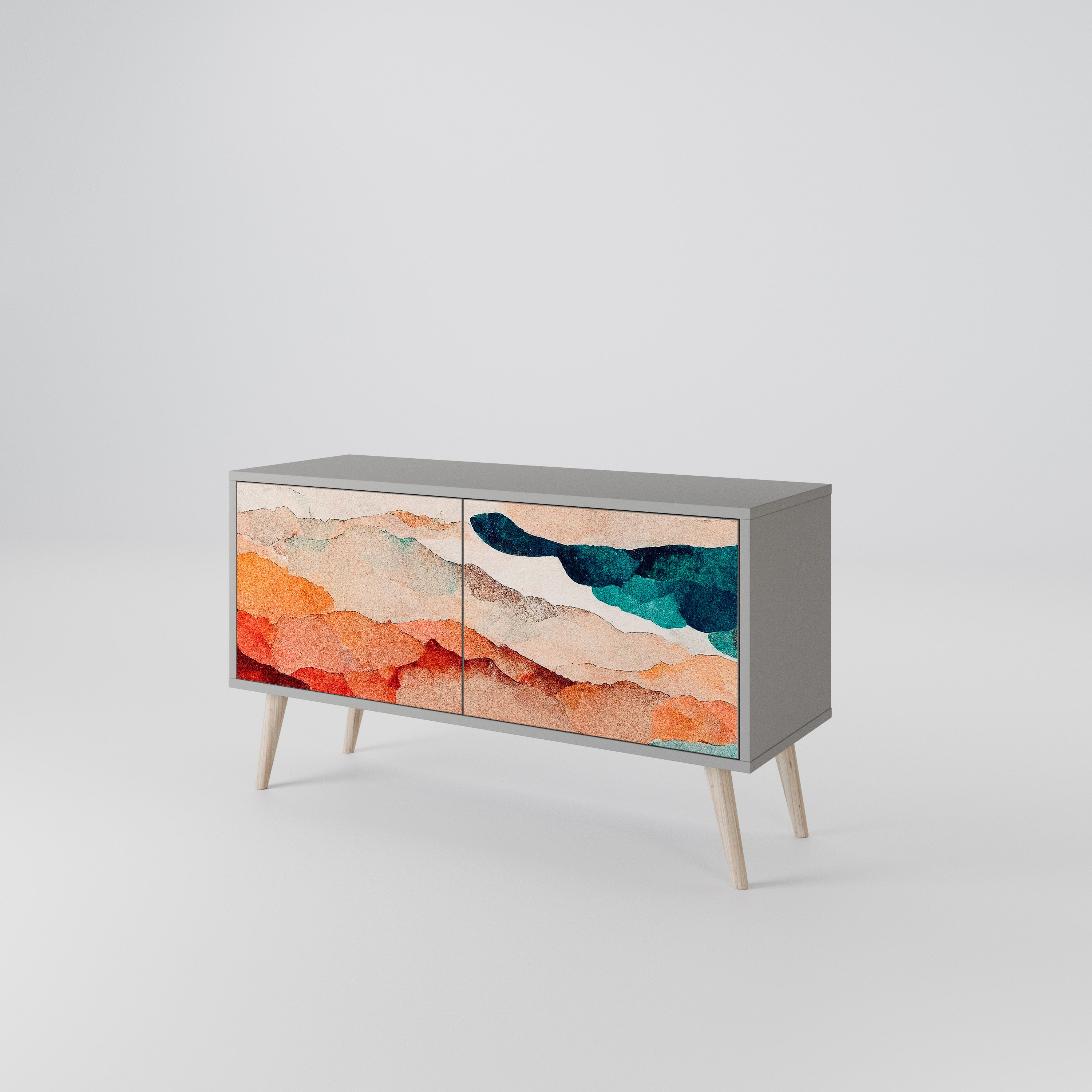 ABSTRACT LANDSCAPE Compact 2-Door TV Cabinet