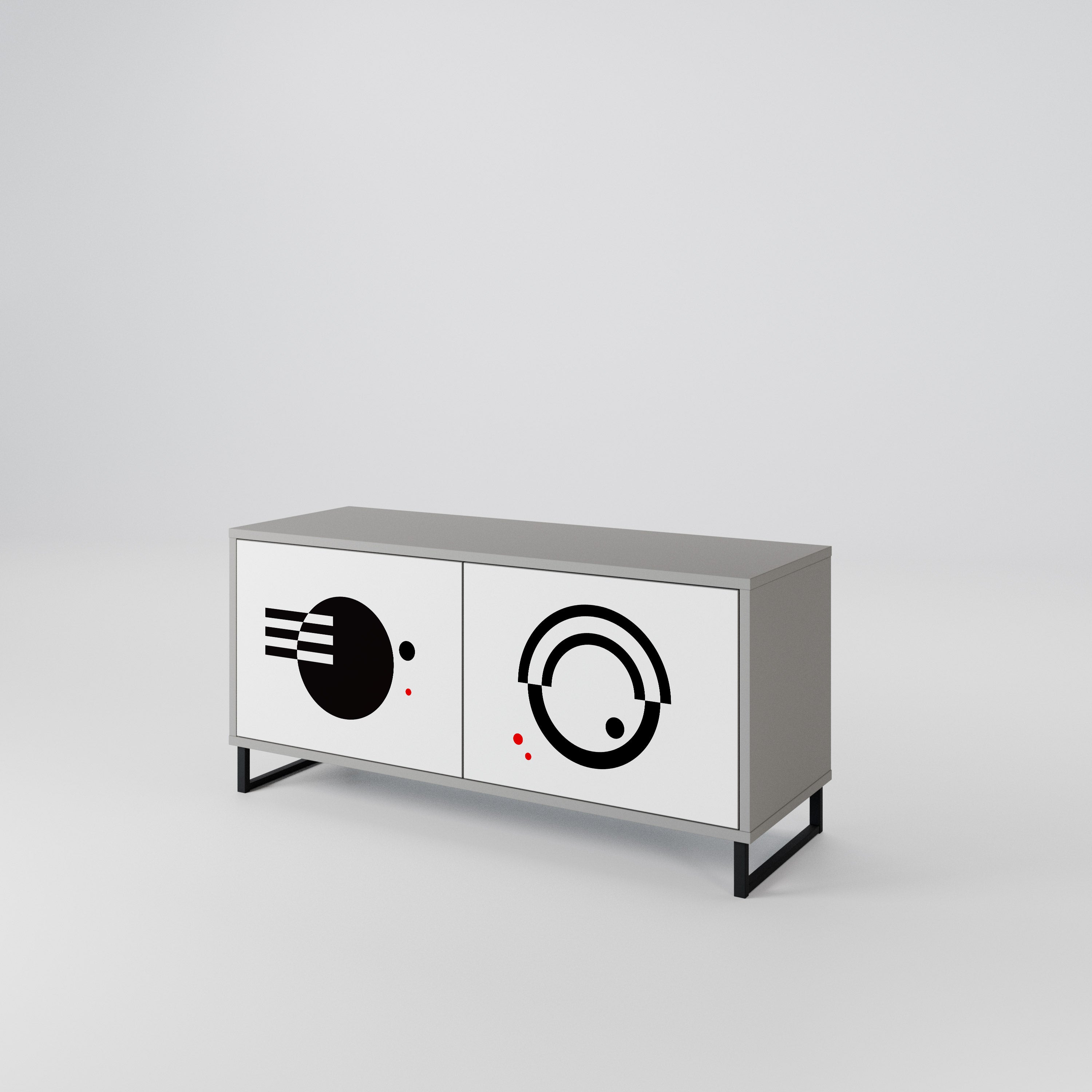 BLACK AND WHITE COMBINATION Compact 2-Door TV Cabinet