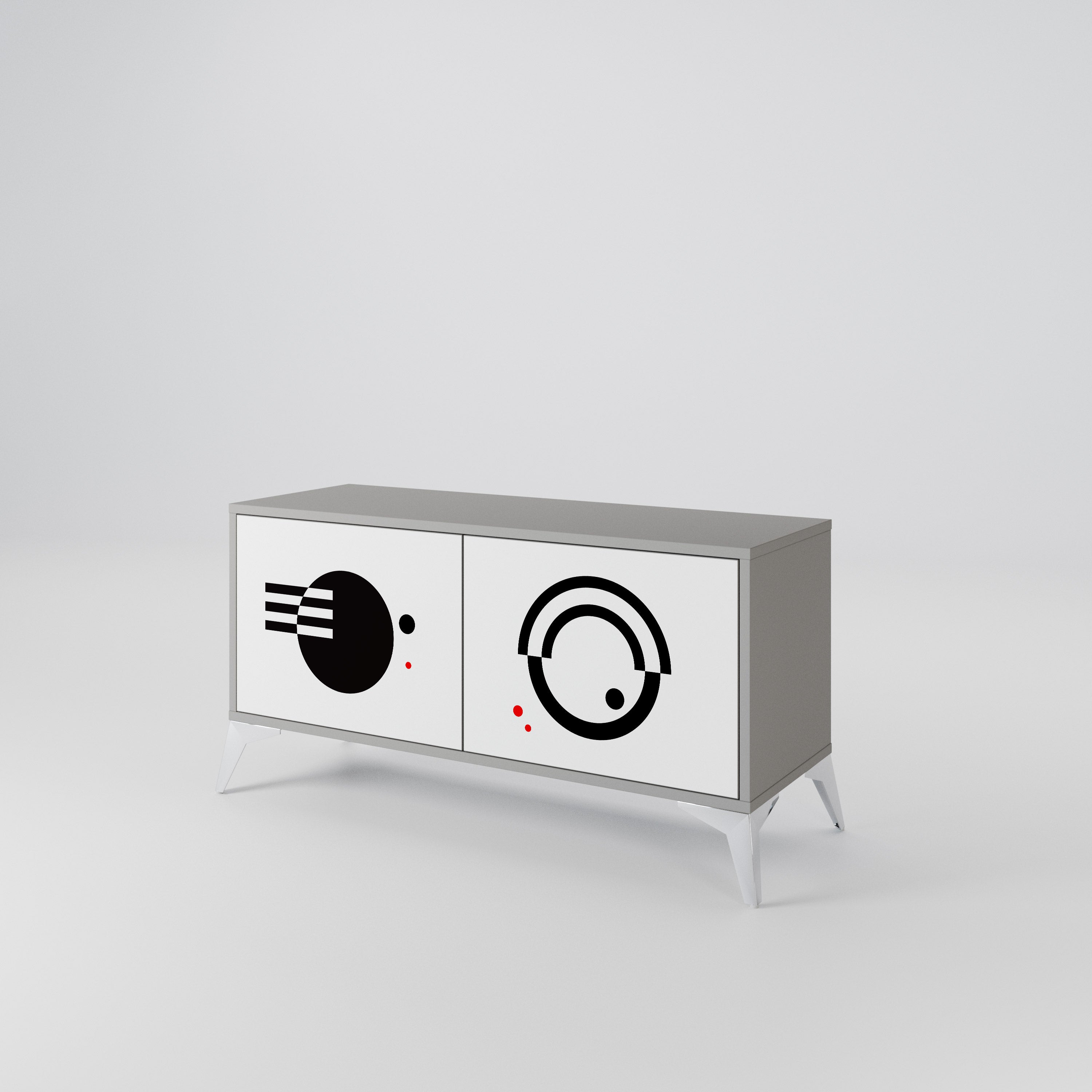 BLACK AND WHITE COMBINATION Compact 2-Door TV Cabinet