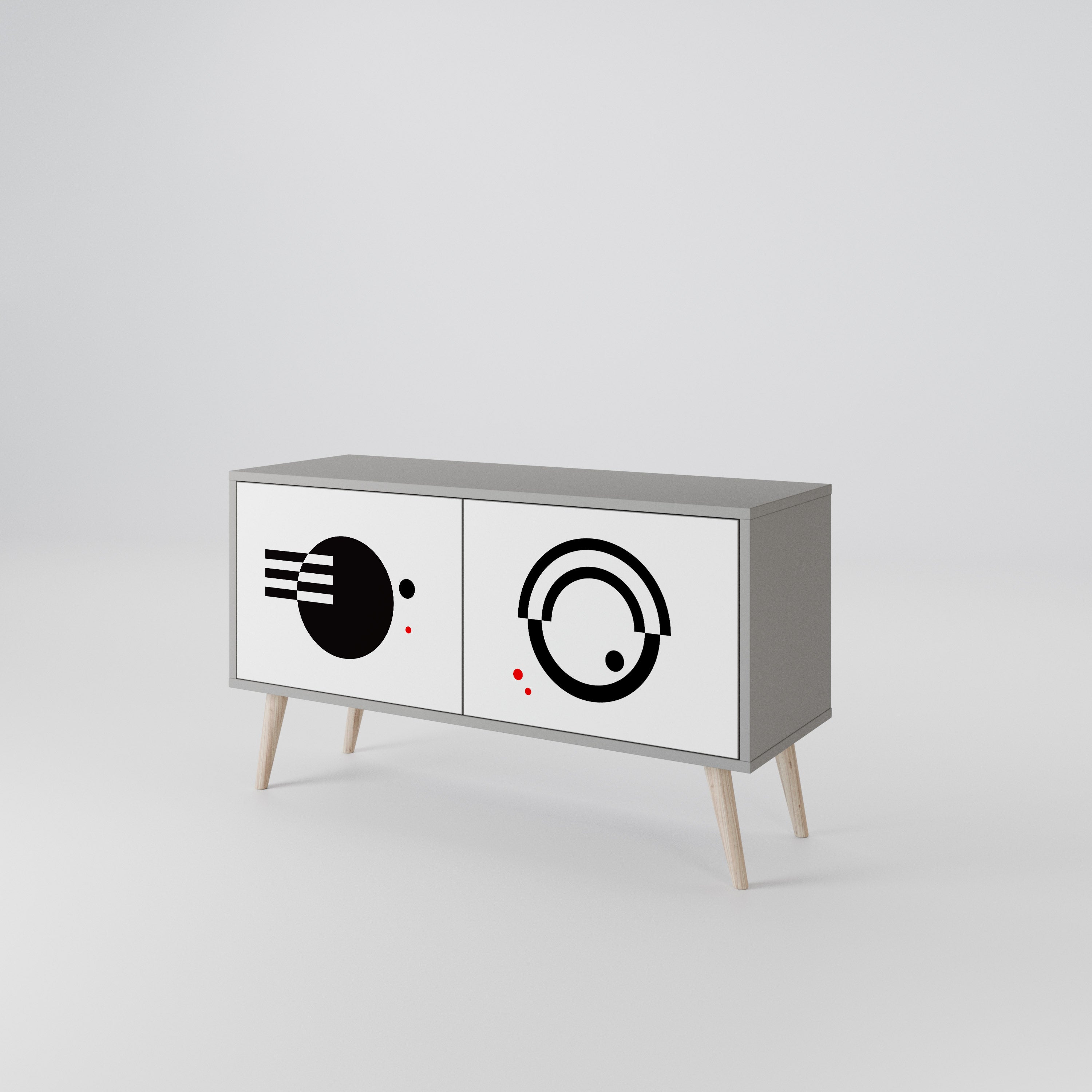 BLACK AND WHITE COMBINATION Compact 2-Door TV Cabinet