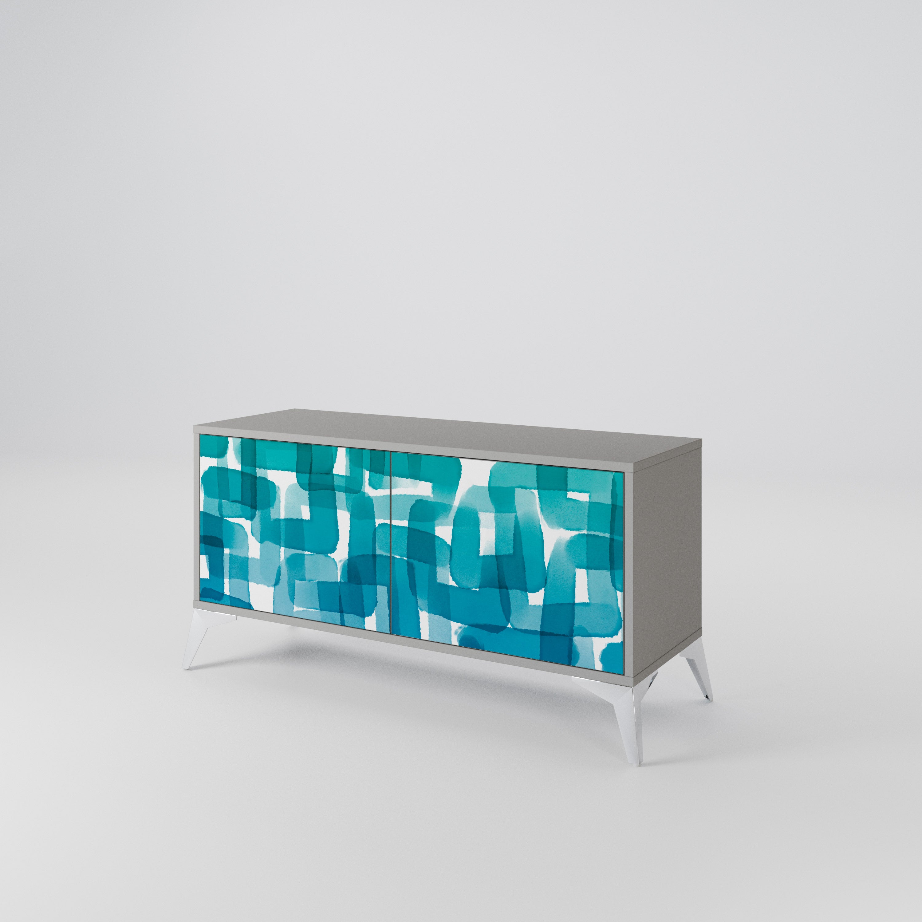 TURQUOISE RECTANGLES Compact 2-Door TV Cabinet