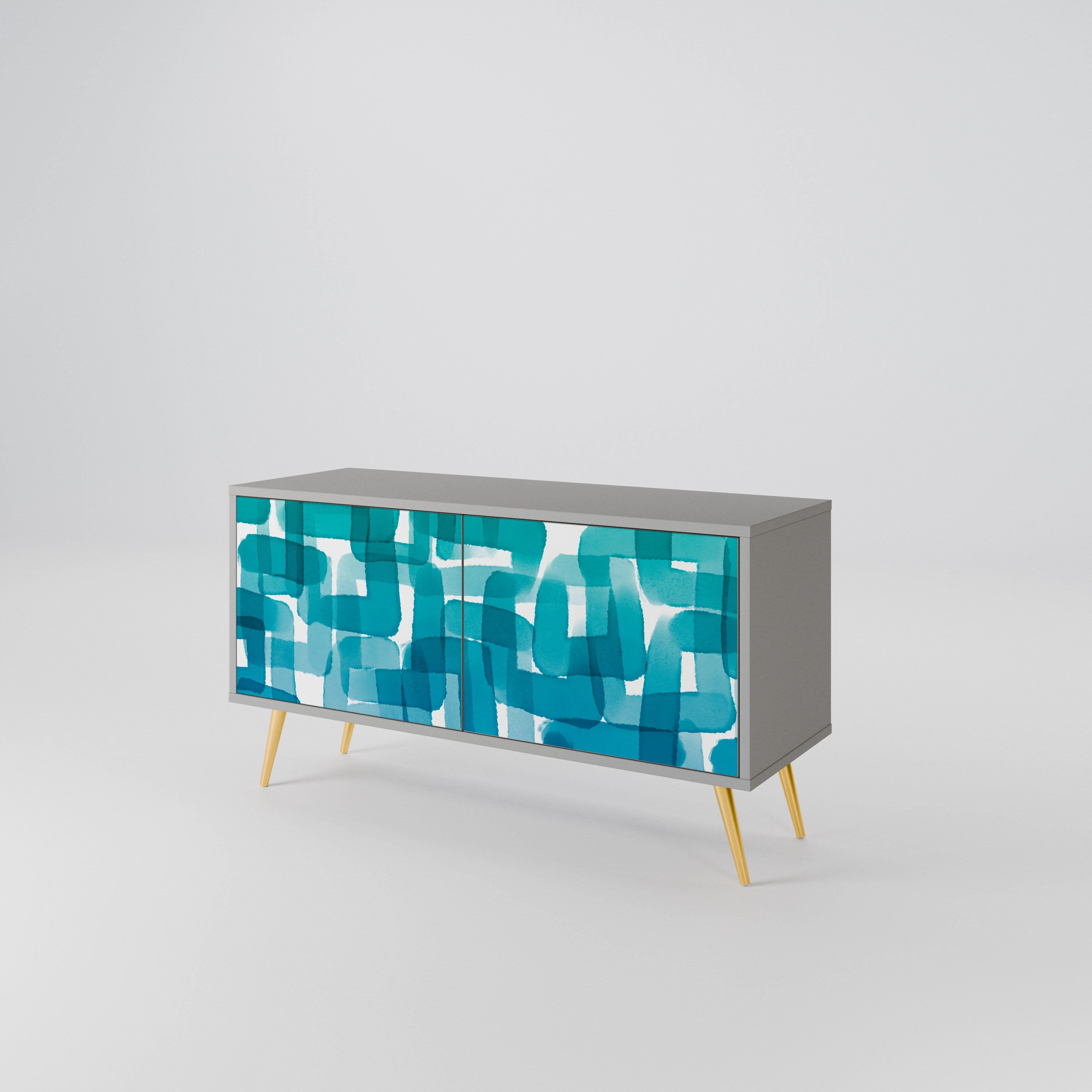 TURQUOISE RECTANGLES Compact 2-Door TV Cabinet