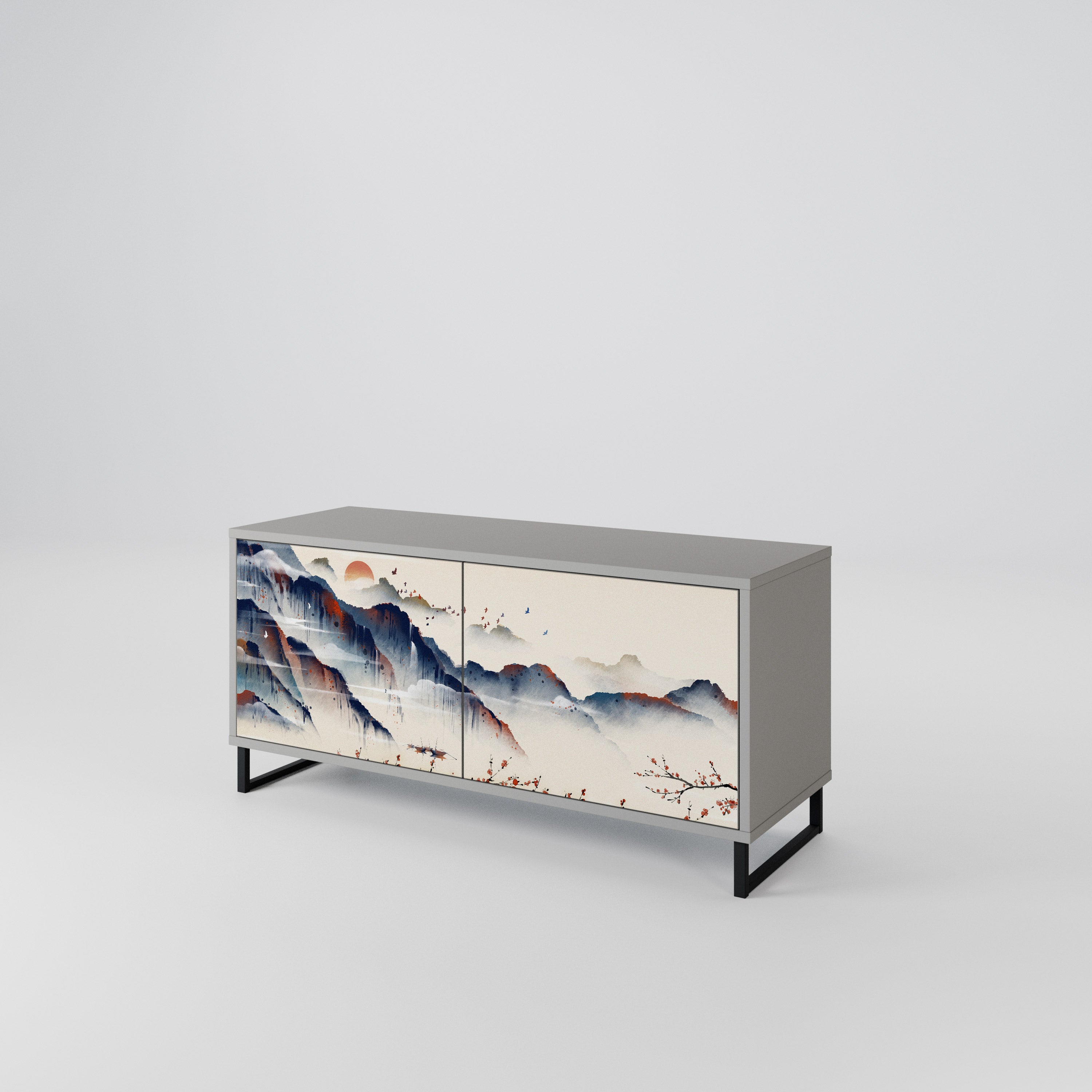 JAPANESE LANDSCAPE Compact 2-Door TV Cabinet