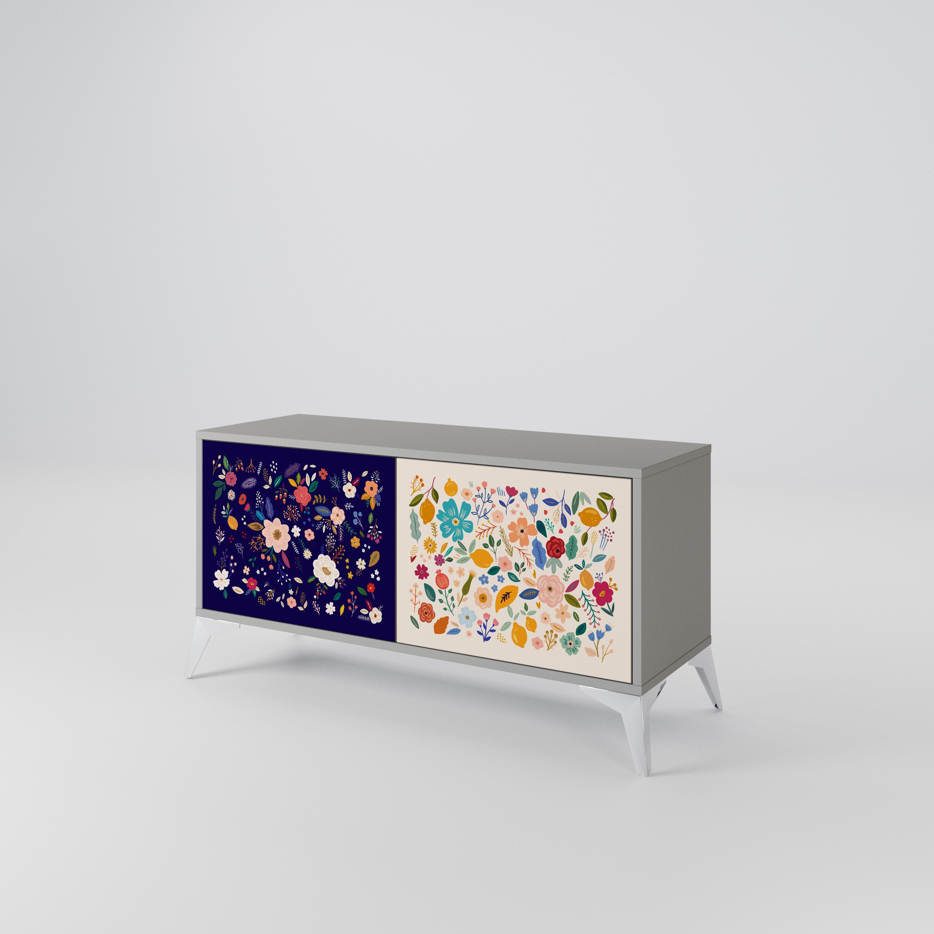 FLORAL COMBINATION Compact 2-Door TV Cabinet