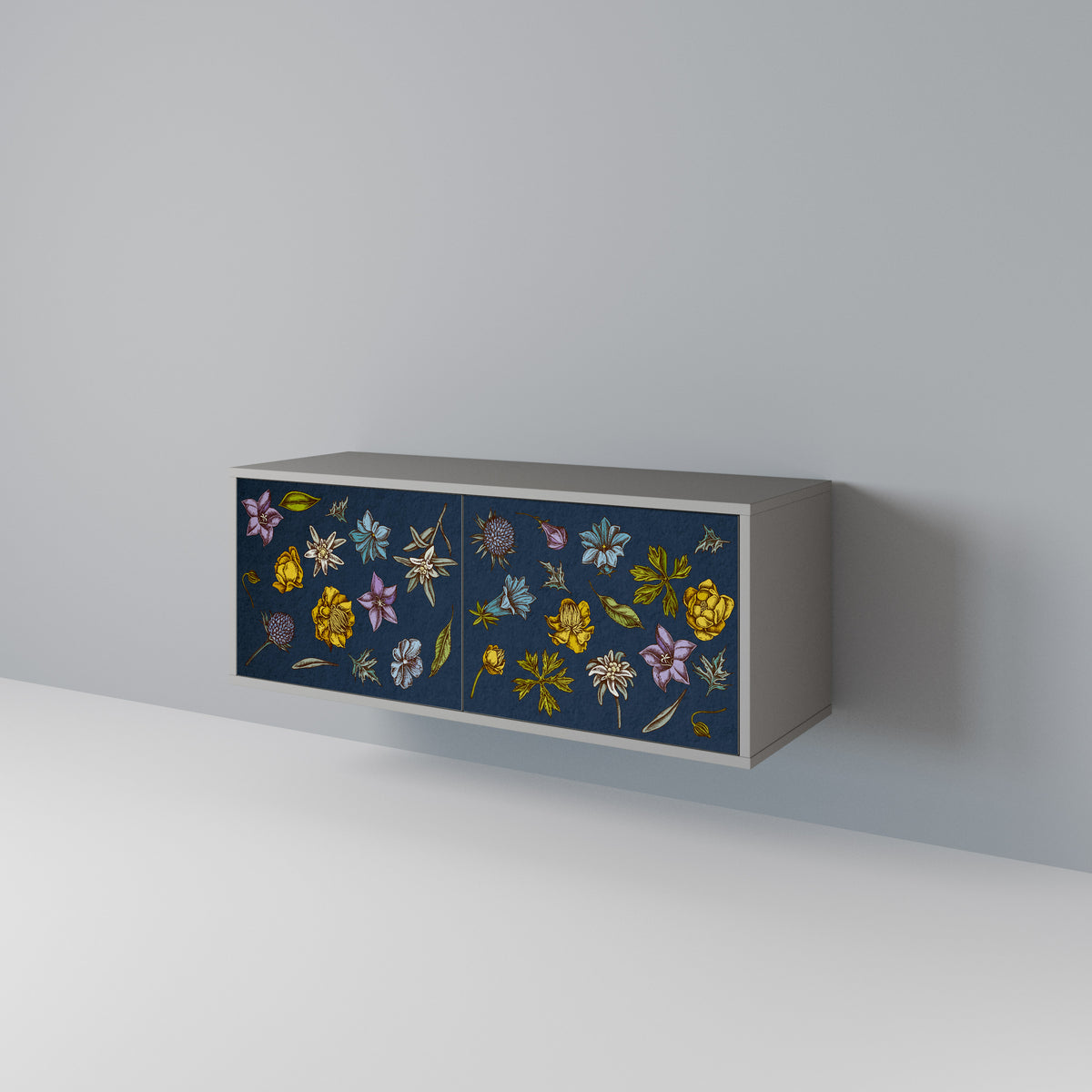 FLOWERS ON NAVY BLUE Kompaktní dvoudveřový TV stolek