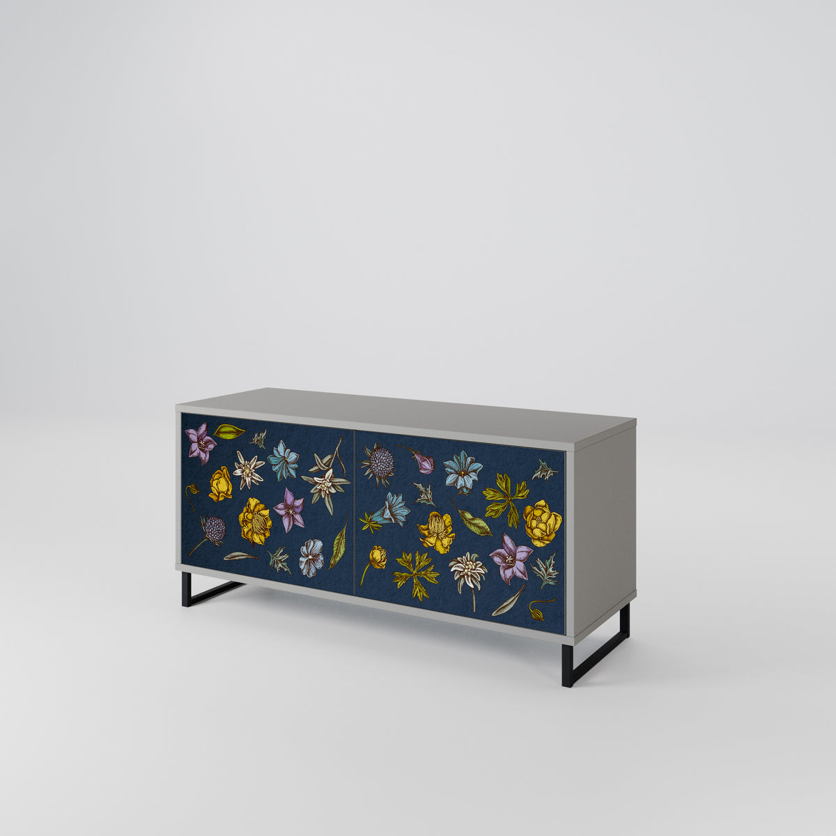 FLOWERS ON NAVY BLUE Kompaktní dvoudveřový TV stolek