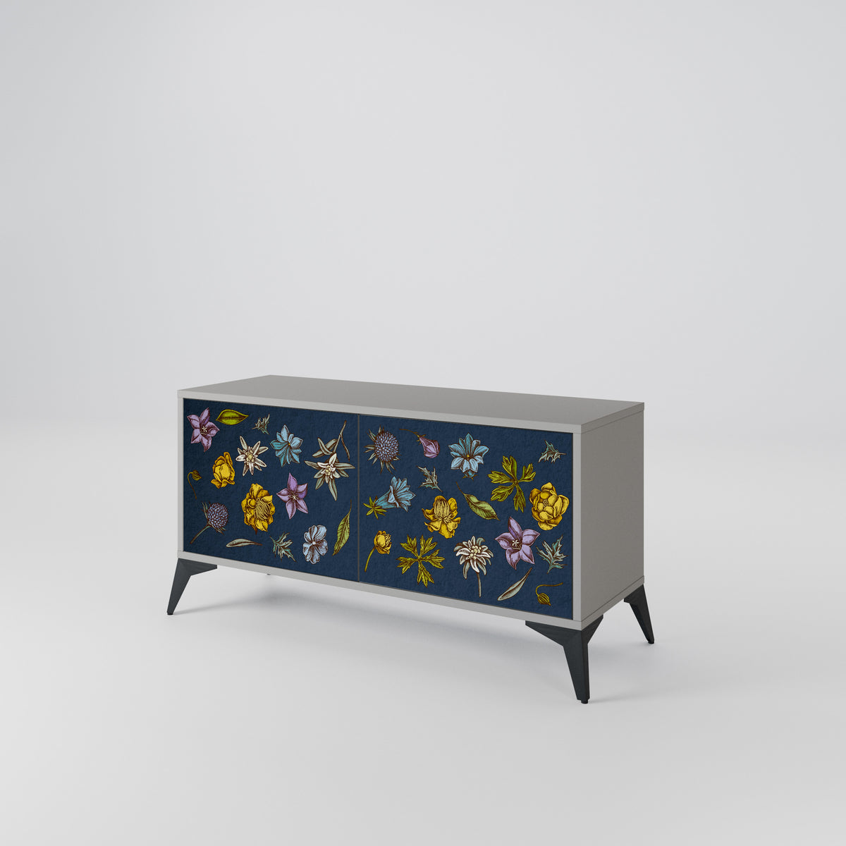 FLOWERS ON NAVY BLUE Kompaktní dvoudveřový TV stolek