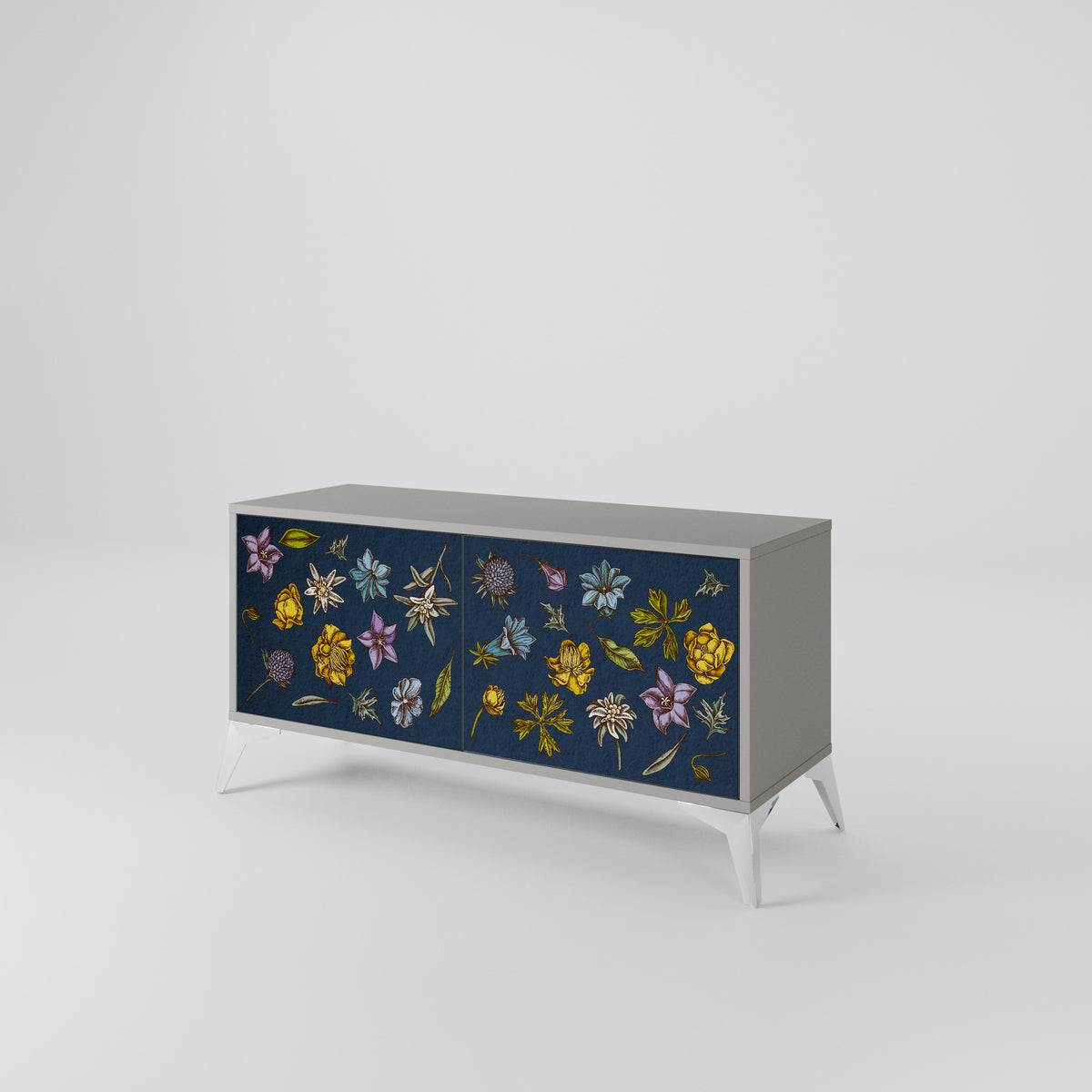 FLOWERS ON NAVY BLUE Kompaktní dvoudveřový TV stolek