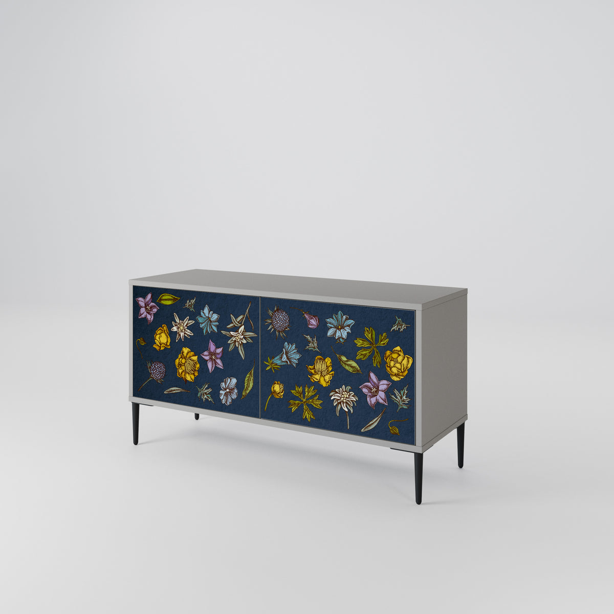 FLOWERS ON NAVY BLUE Kompaktní dvoudveřový TV stolek