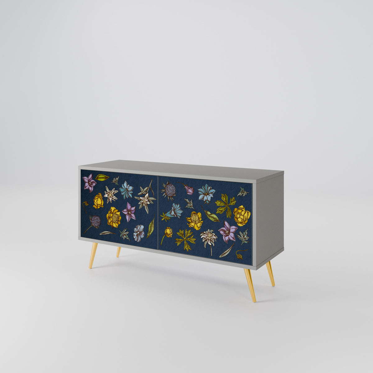 FLOWERS ON NAVY BLUE Kompaktní dvoudveřový TV stolek