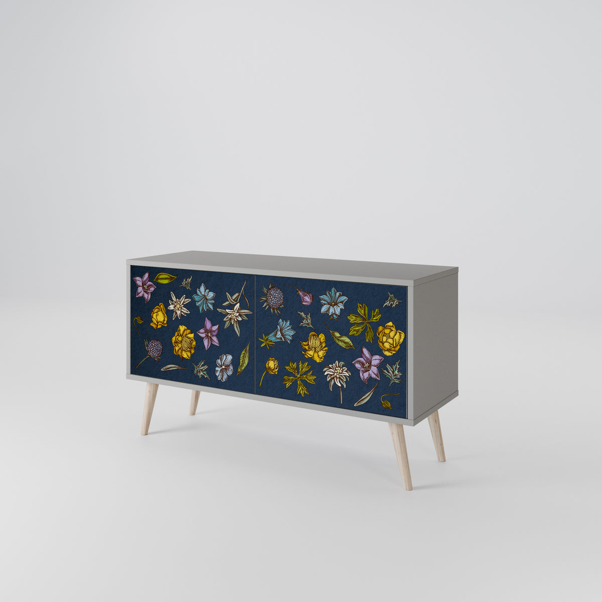 FLOWERS ON NAVY BLUE Kompaktní dvoudveřový TV stolek