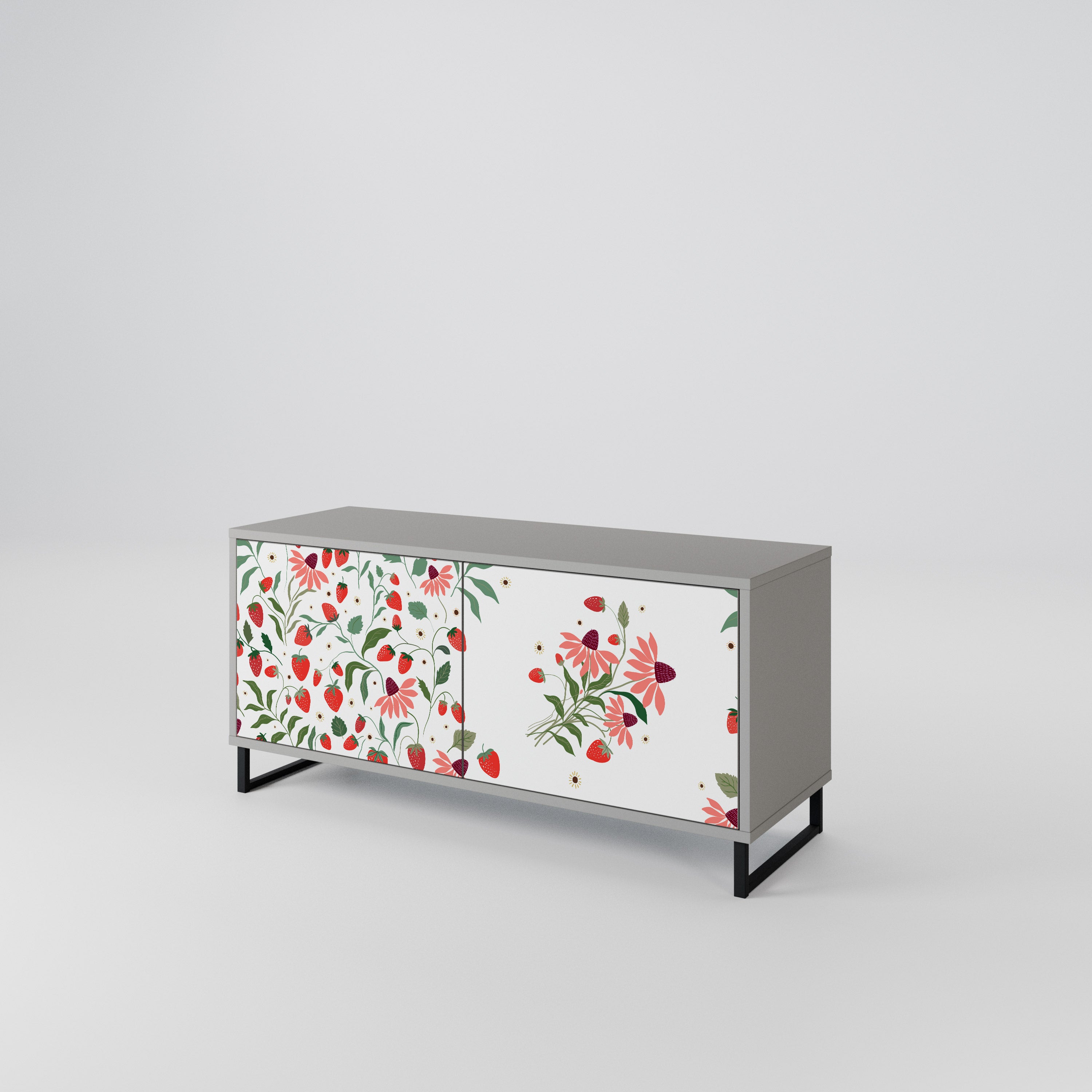 FLOWERS AND STRAWBERRIES Compact 2-Door TV Cabinet