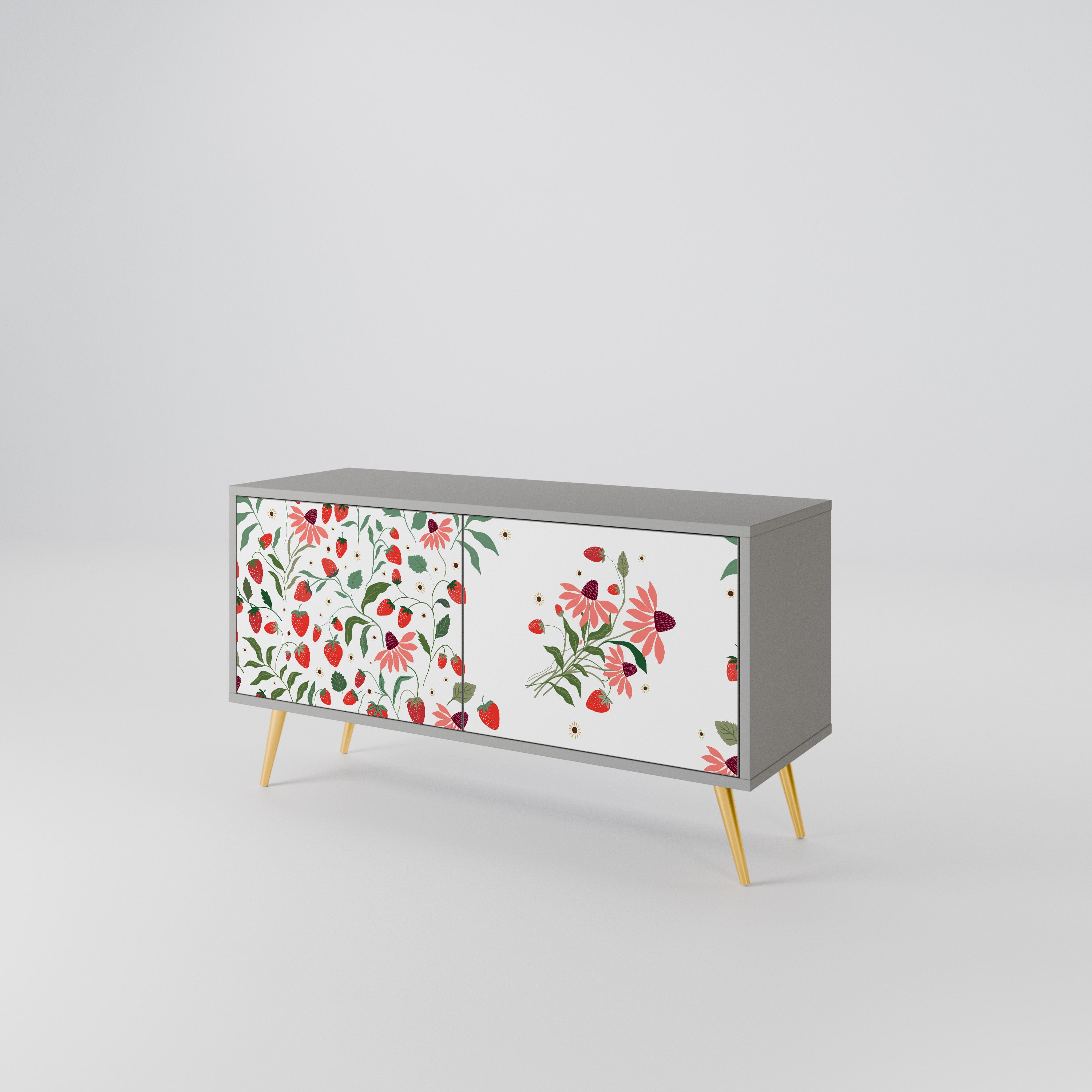 FLOWERS AND STRAWBERRIES Compact 2-Door TV Cabinet